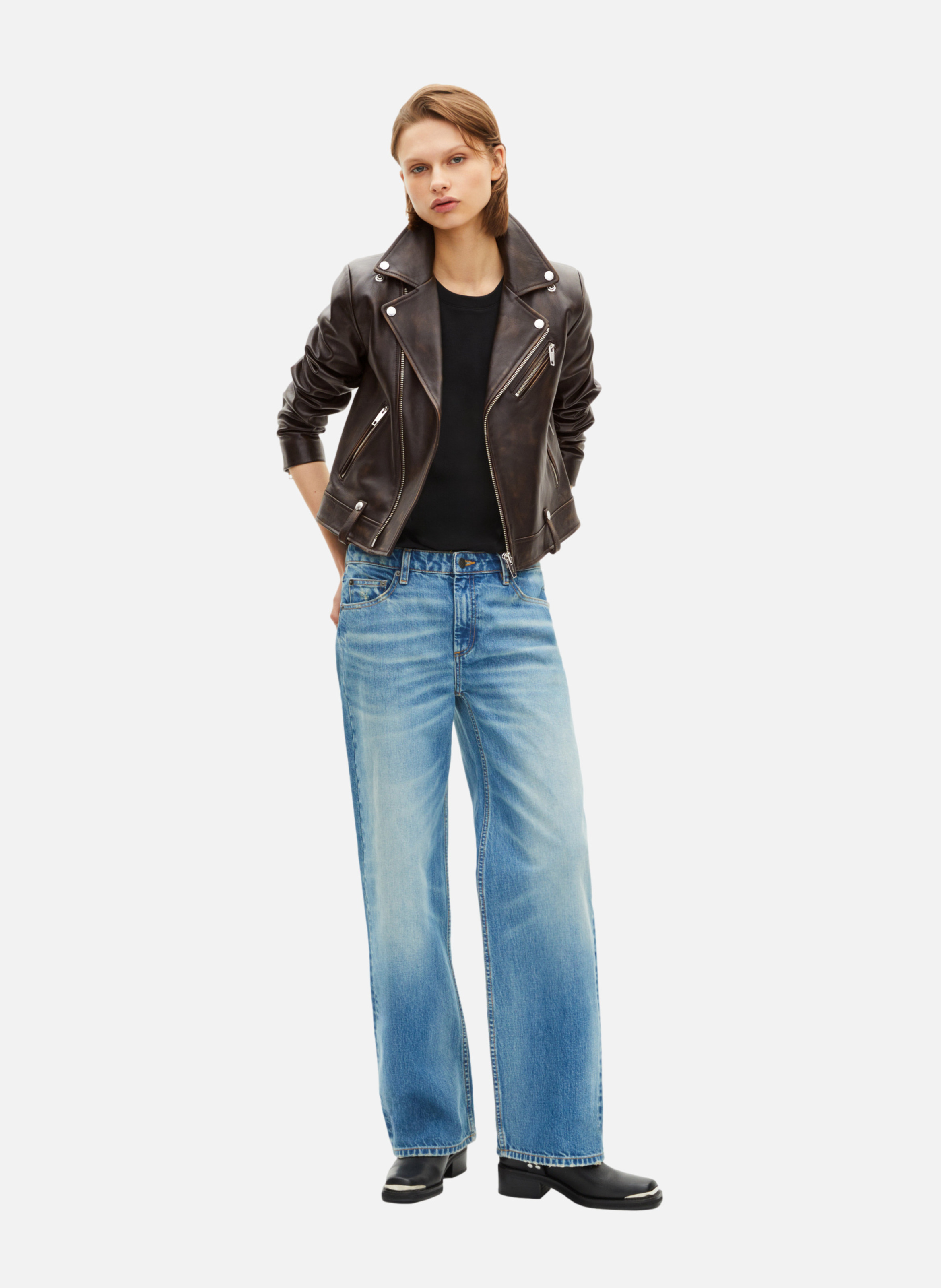 Leather biker jacket THE KOOPLES Brown