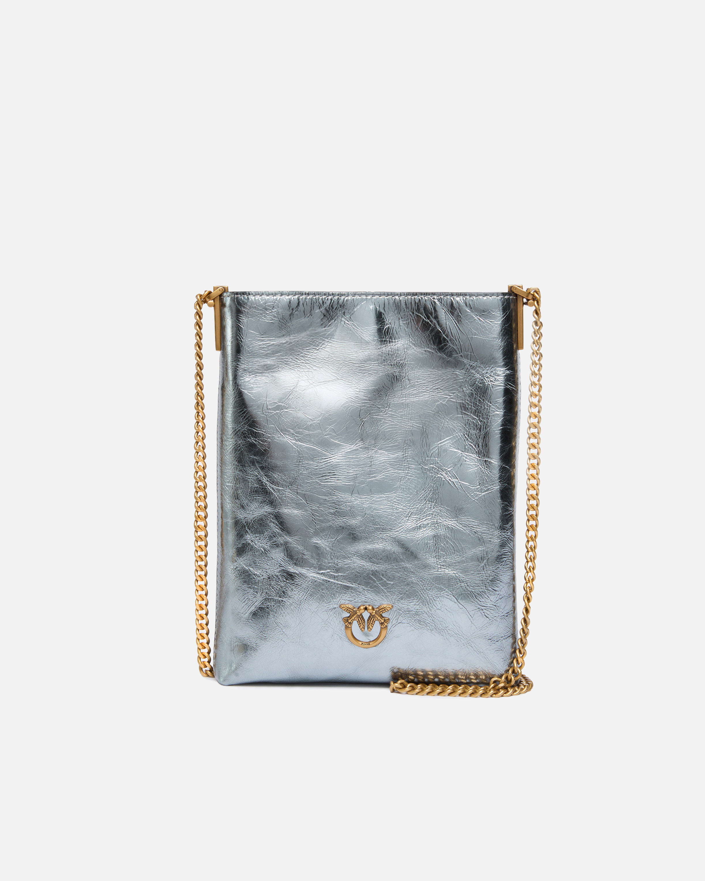 Flat bucket bag in metallic leather with shoulder strap PINKO