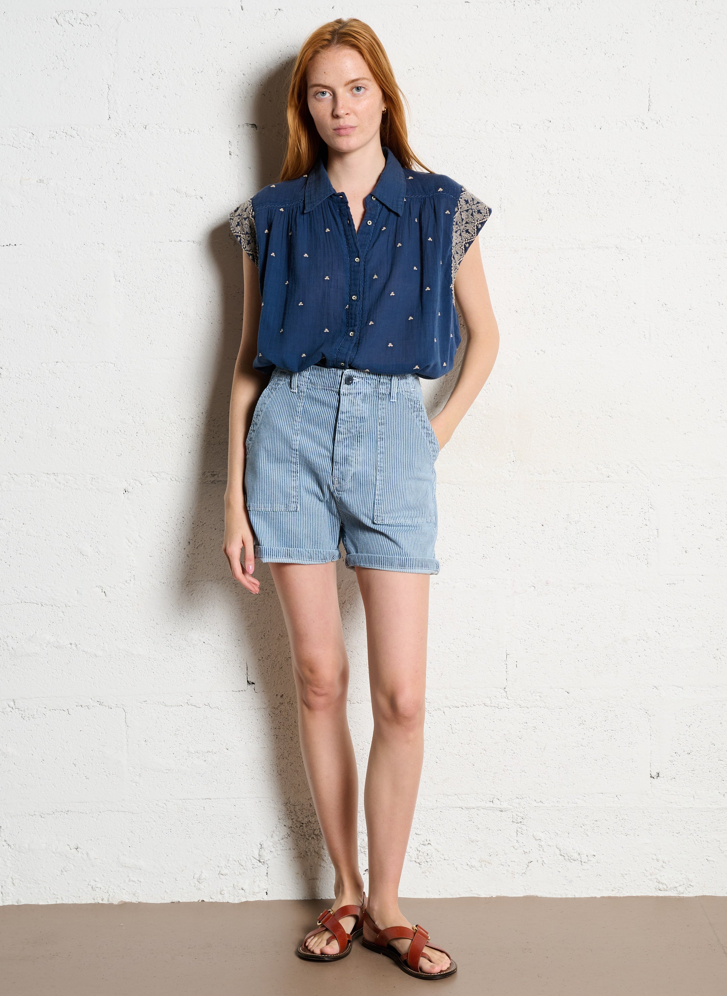 Striped denim Bermuda shorts ACQUAVERDE Blue