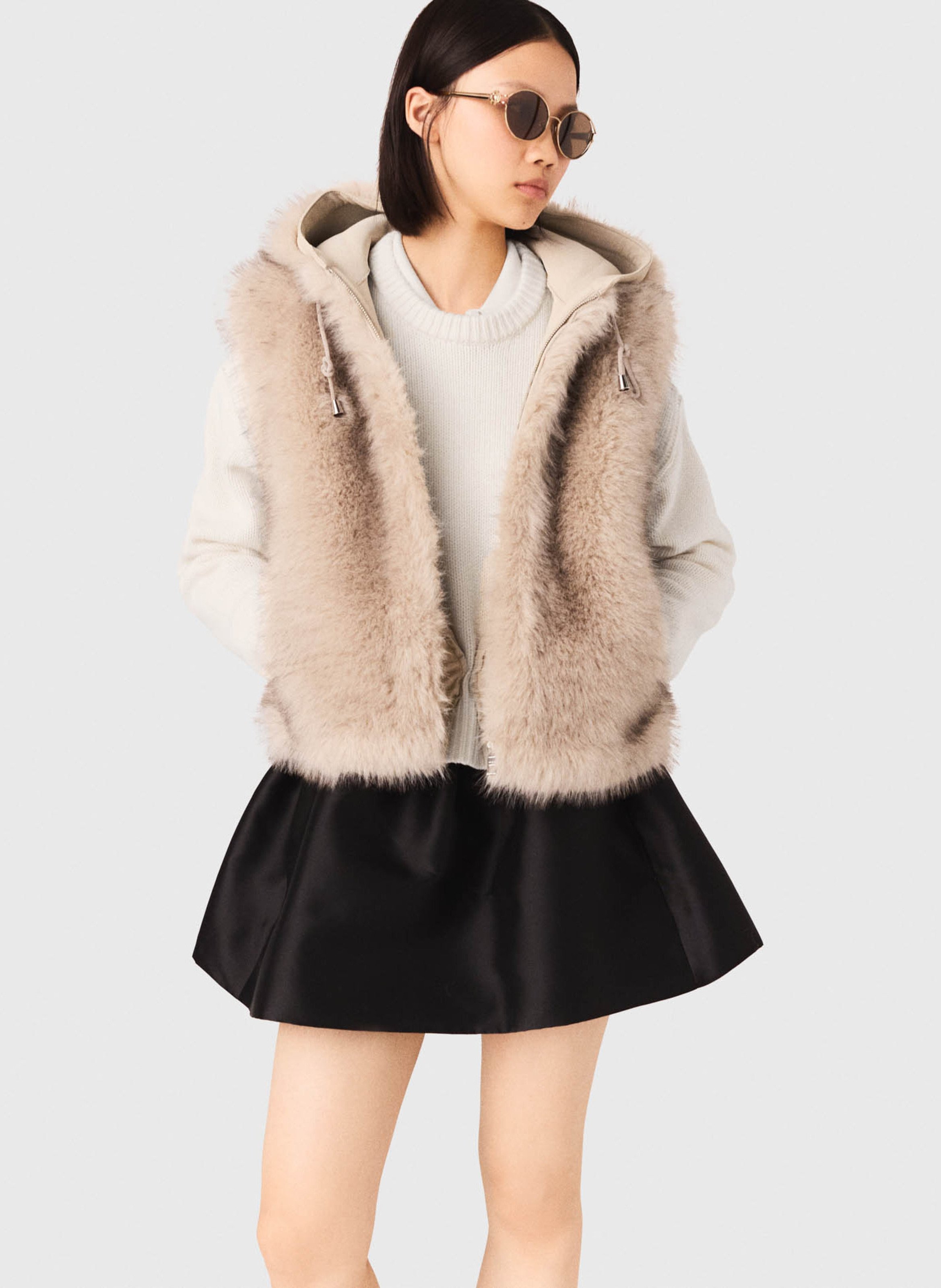 Manteau sans manches en fausse fourrure MAJE Beige