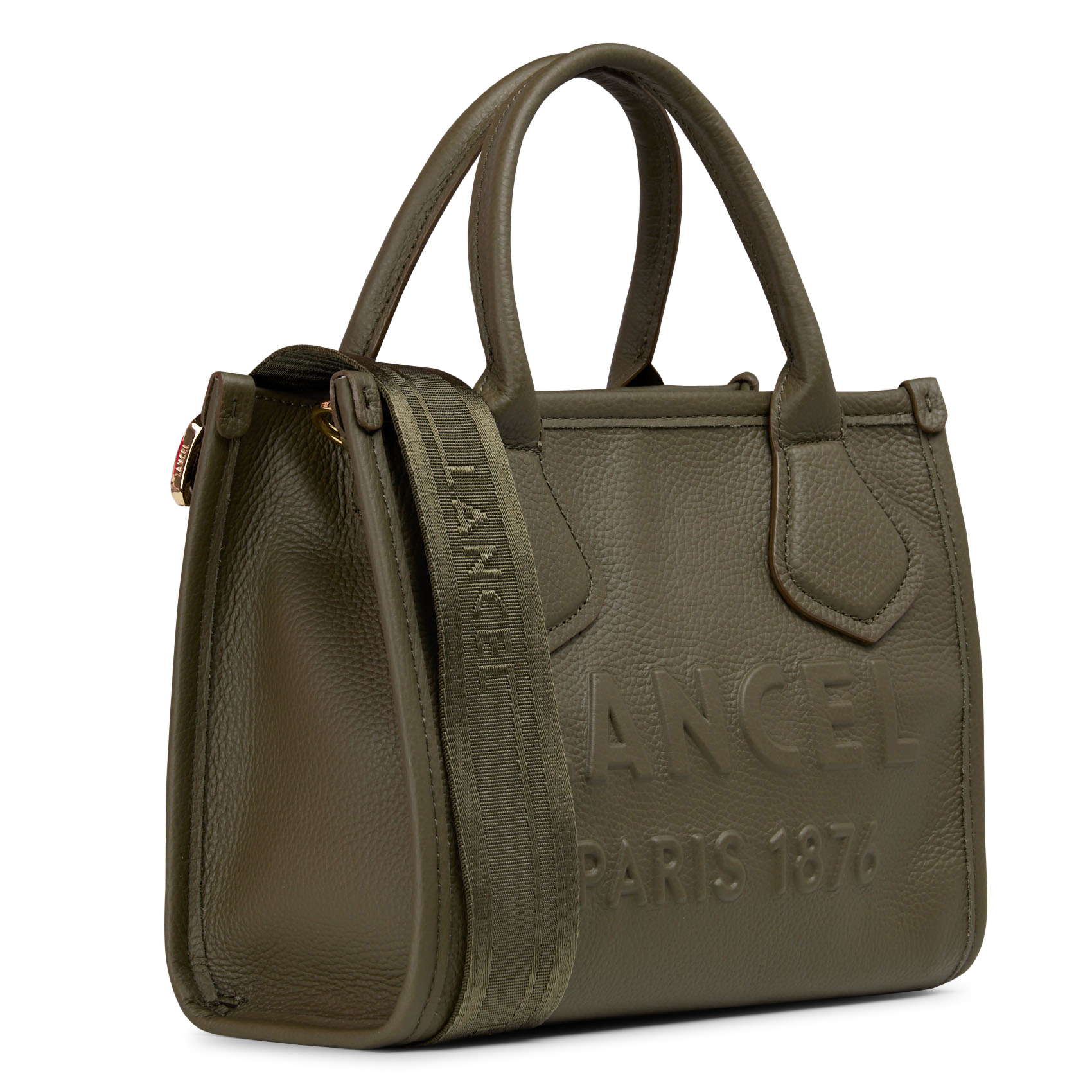 Embossed logo grained leather handbag LANCEL Khaki