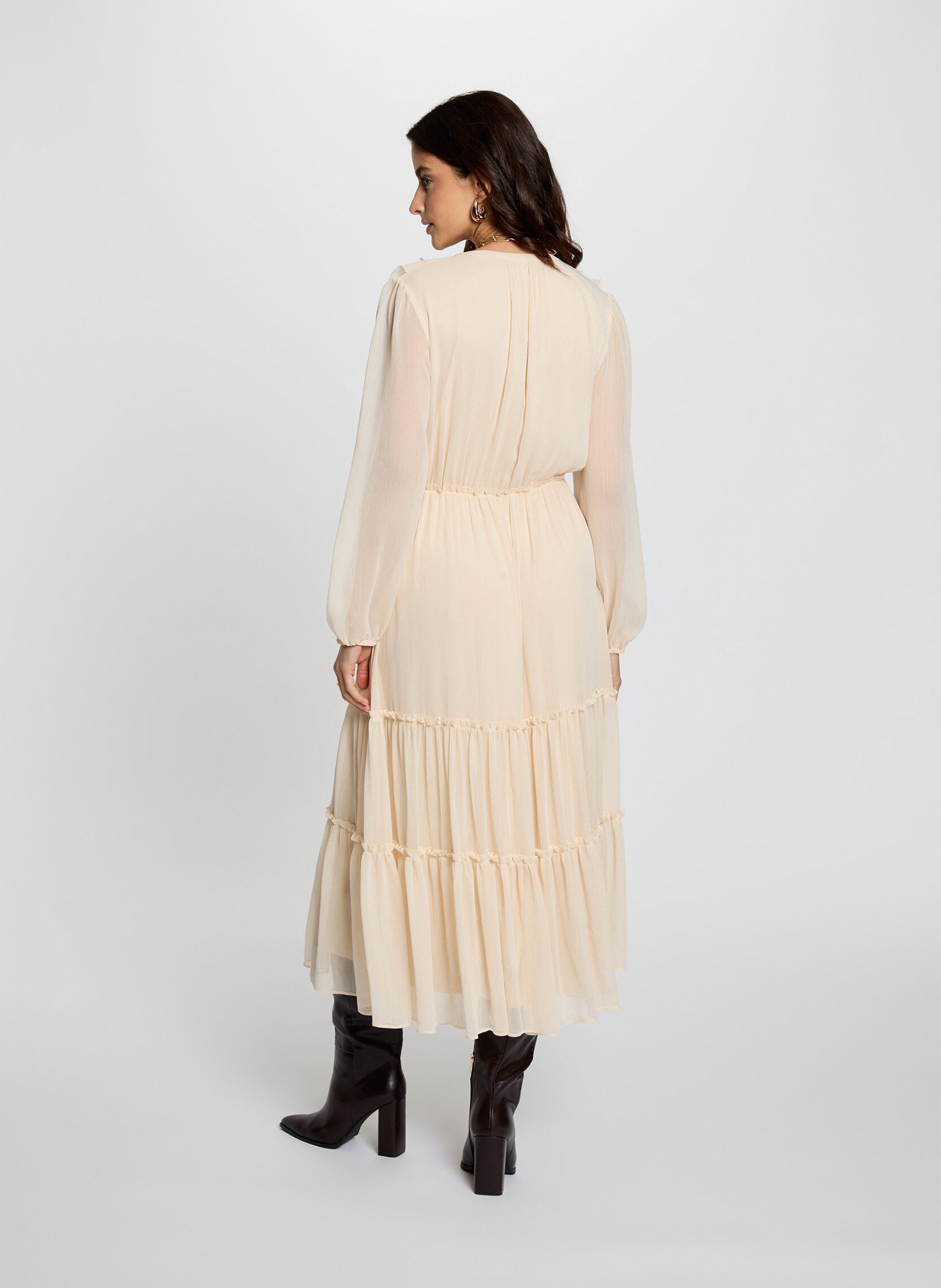 Langes, weit geschnittenes Volantkleid MORGAN Beige