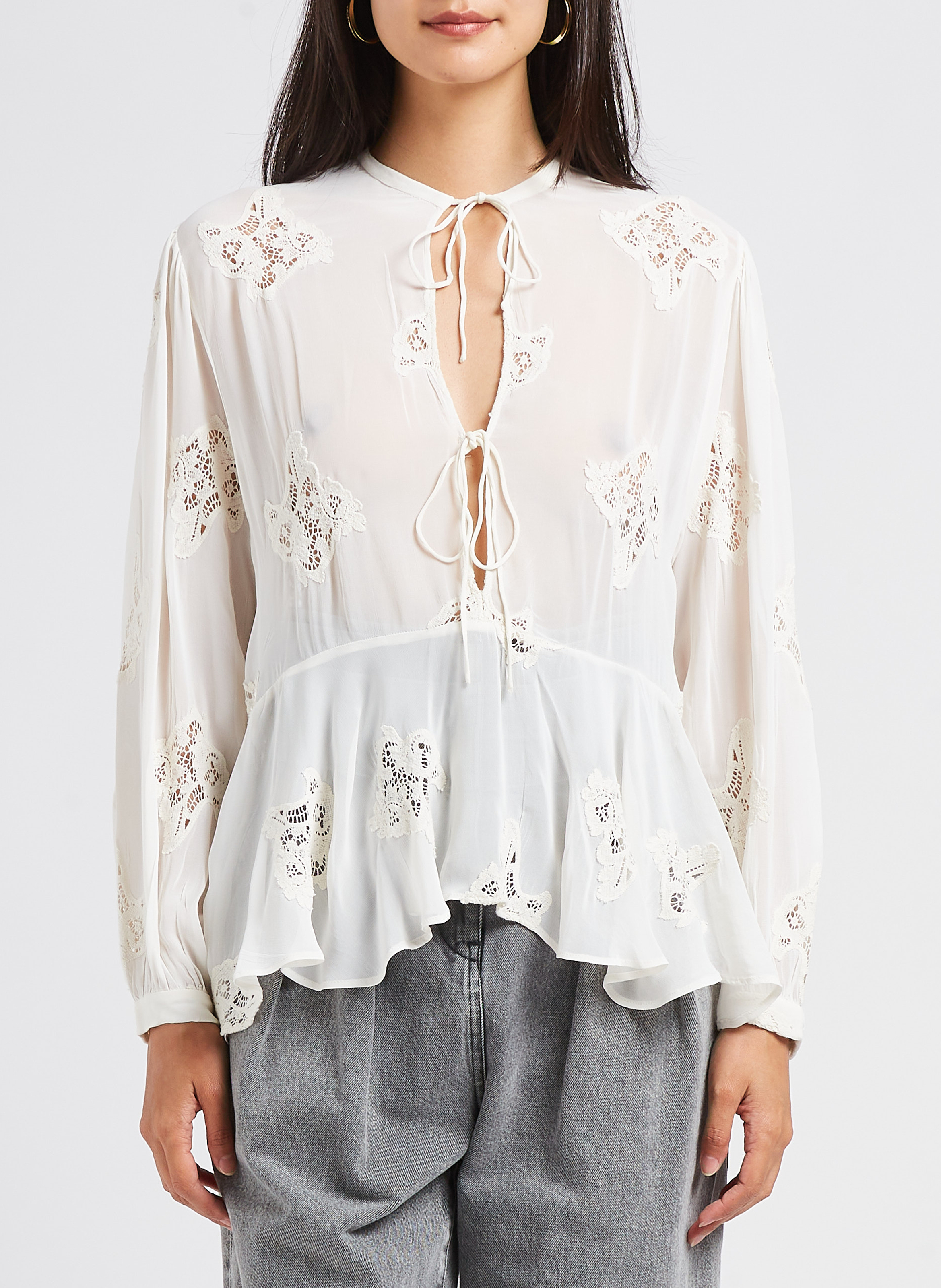 Blouse col tunisien à broderie ajourées IRO Beige