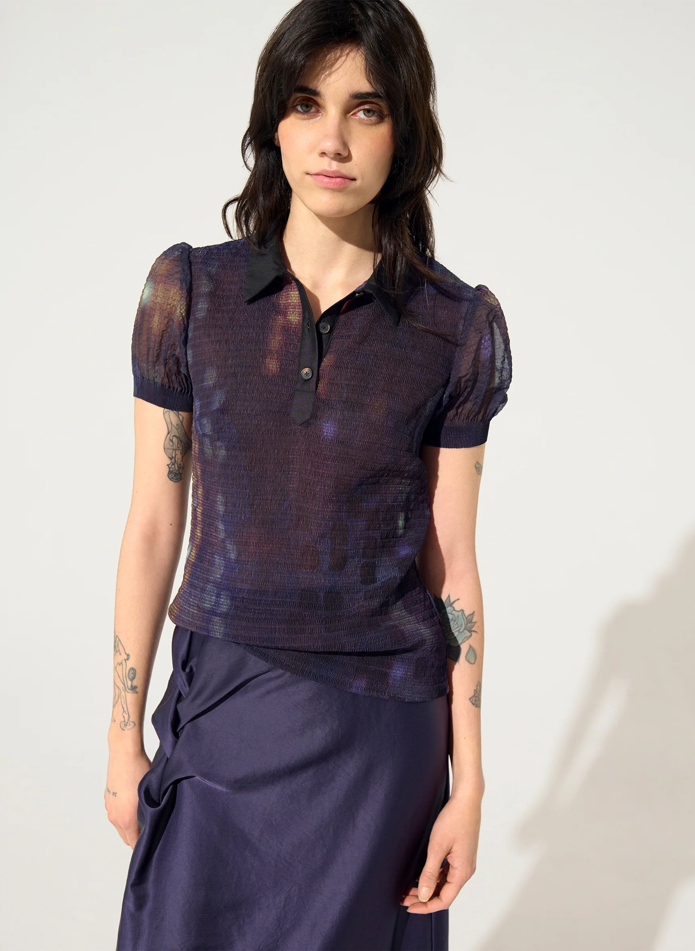 Printed straight polo COTELAC Purple