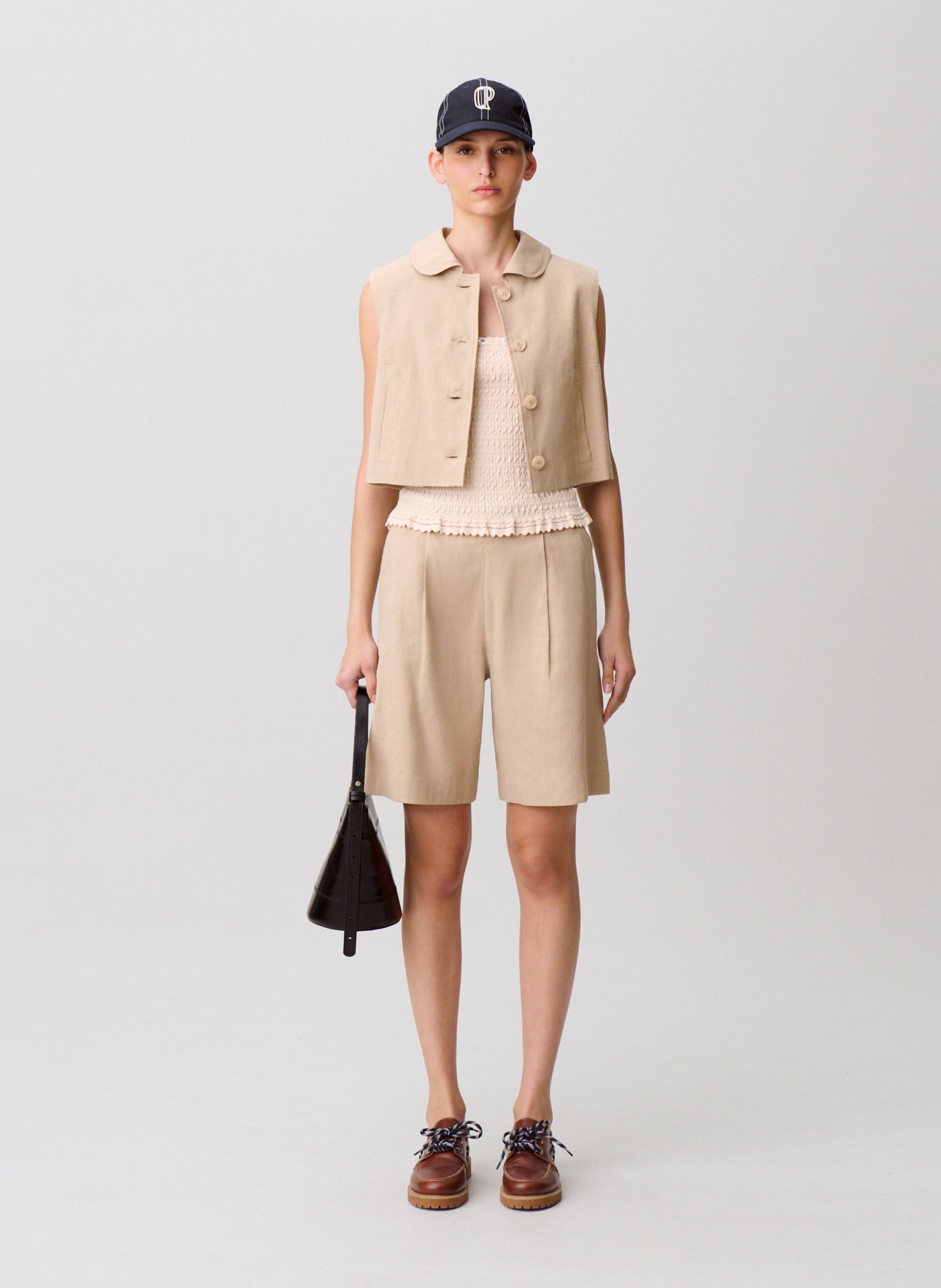 Jacket with classic collar in linen and cotton blend CLAUDIE PIERLOT Beige