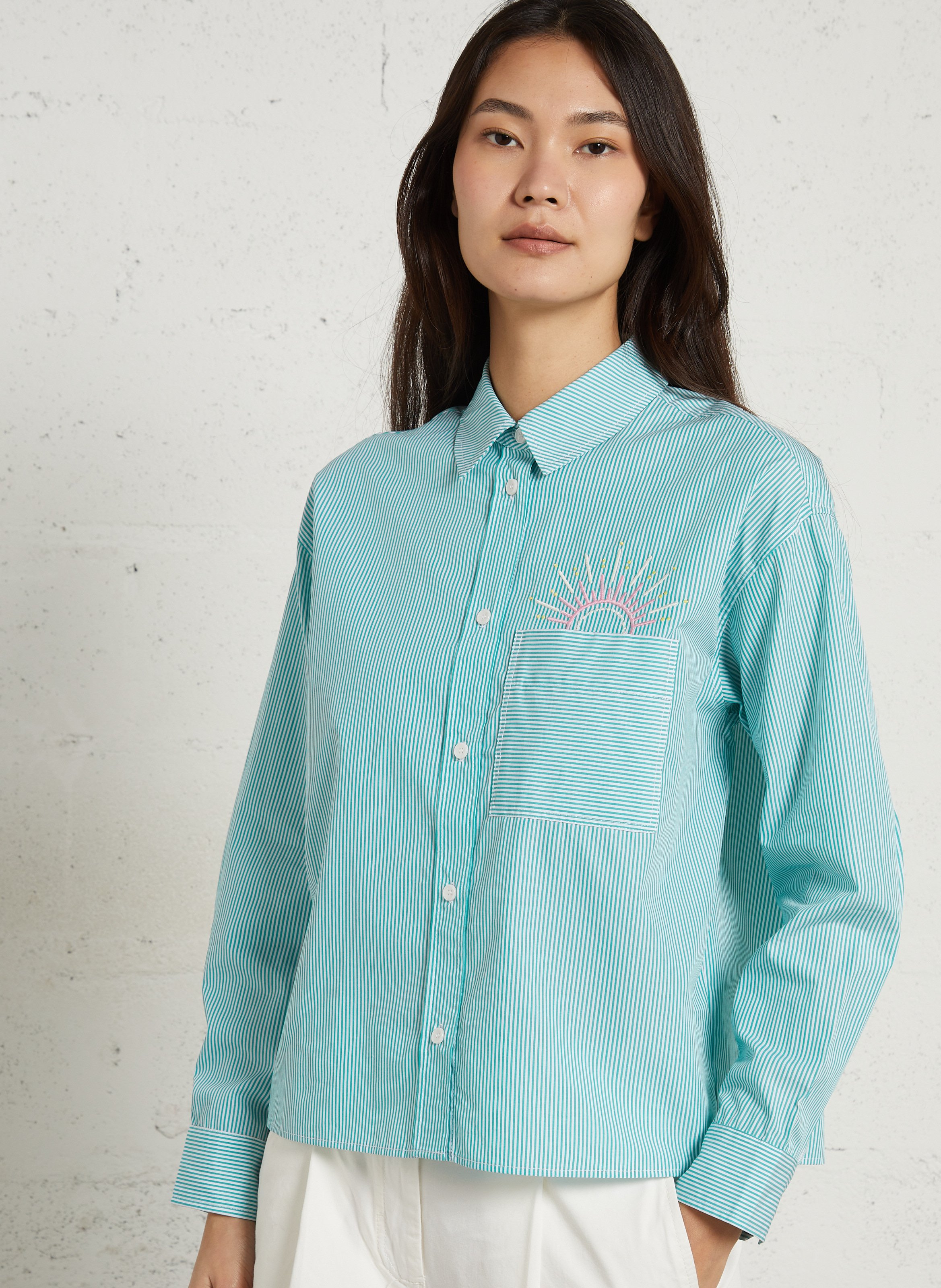 Weite Baumwollbluse mit Streifen SACRECOEUR Grun