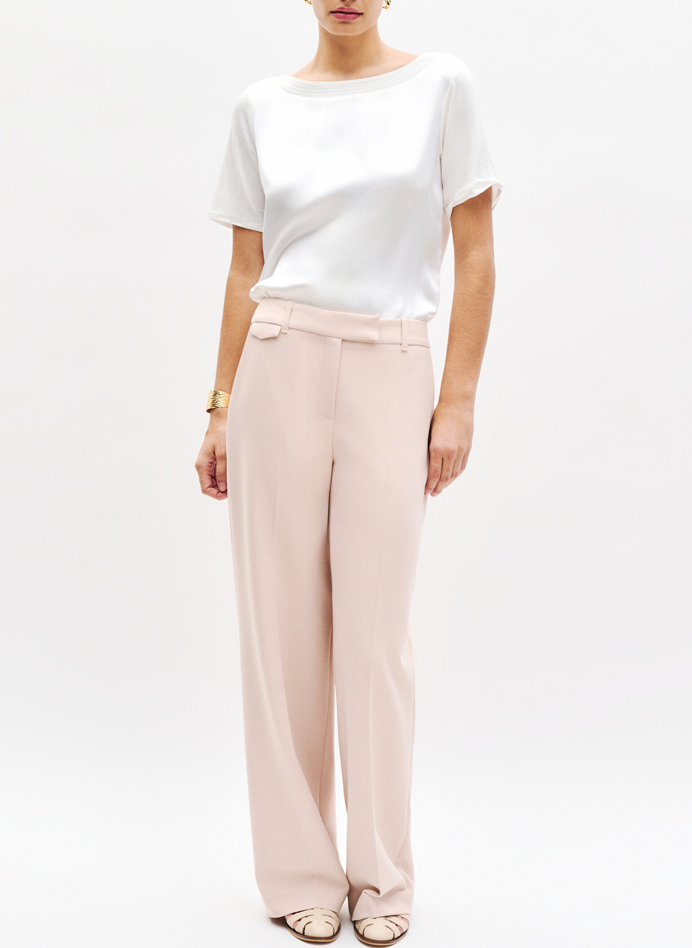 Tee-shirt droit fluide à col rond CAROLL Beige