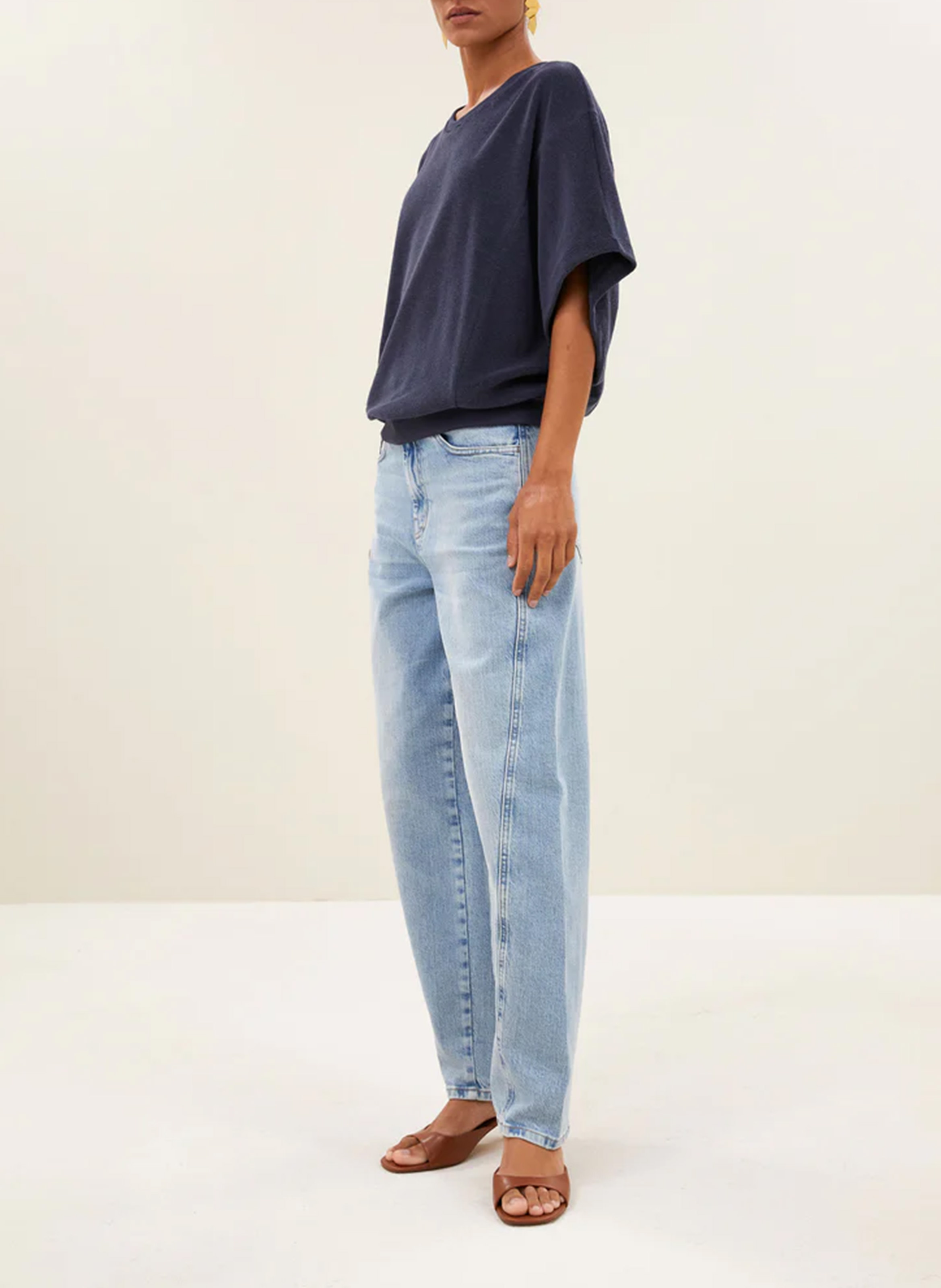 Gerader bio Baumwollmischungs-Rundhalsausschnitt-Top BY BAR Blau