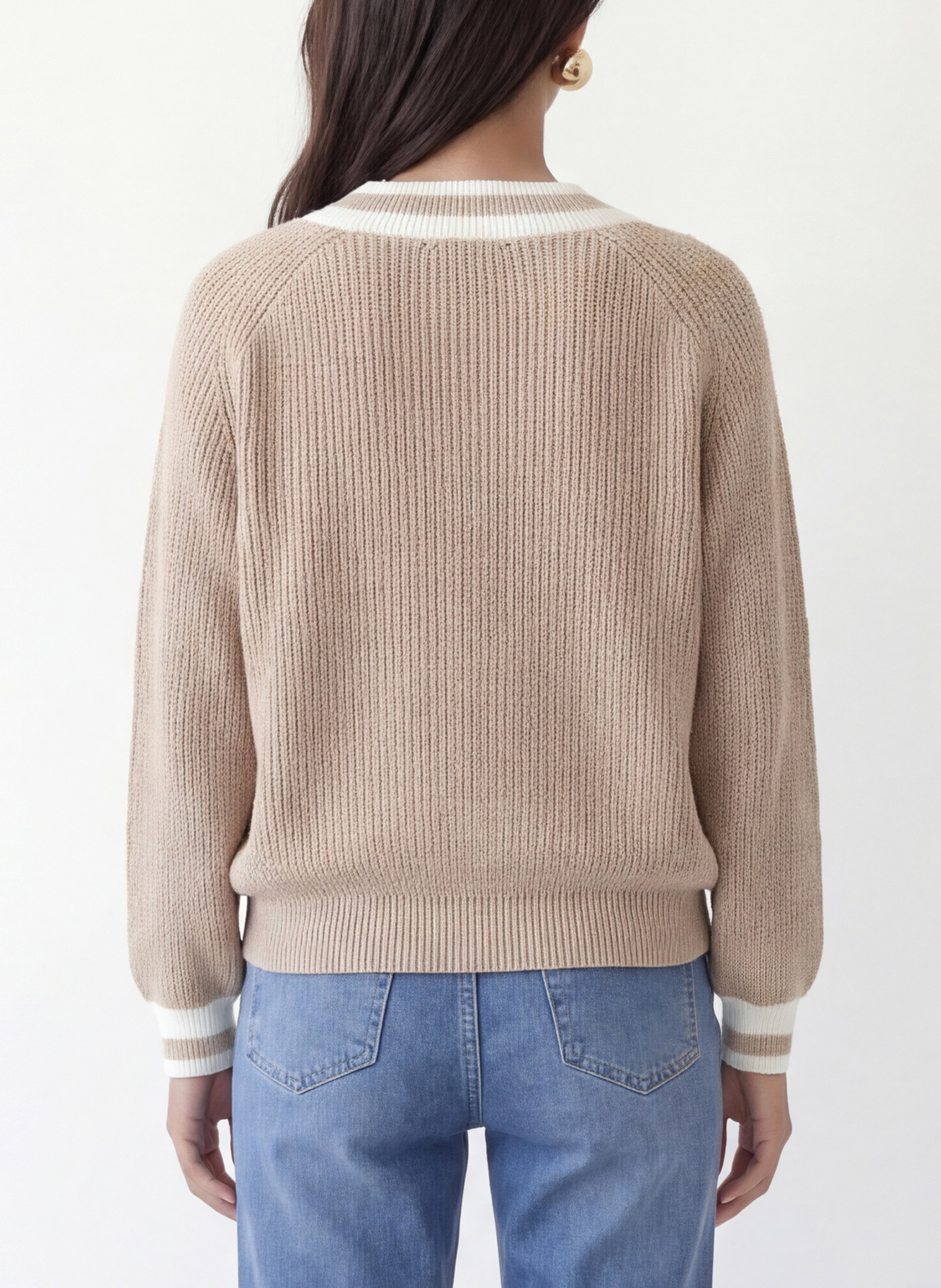 Weiter Strickpullover mit V-Ausschnitt KOOKAI Beige