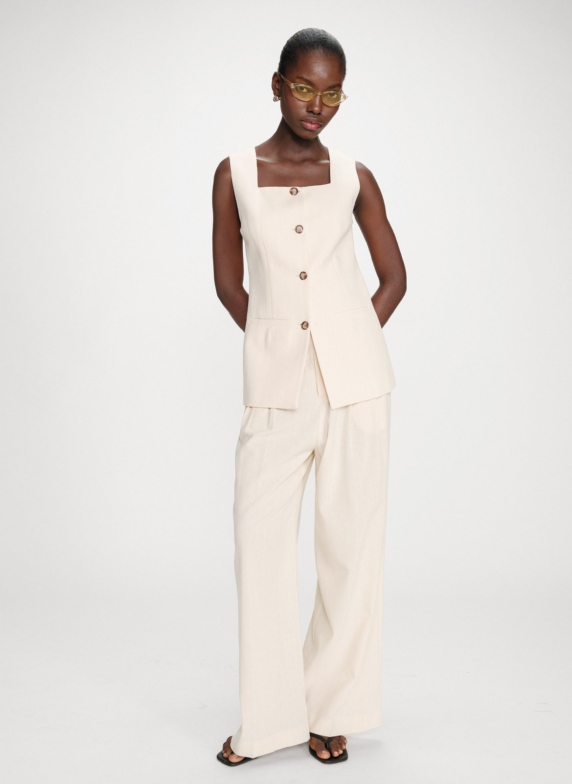 Sleeveless Button-Up Tailored Top GRACE ET MILA Yellow