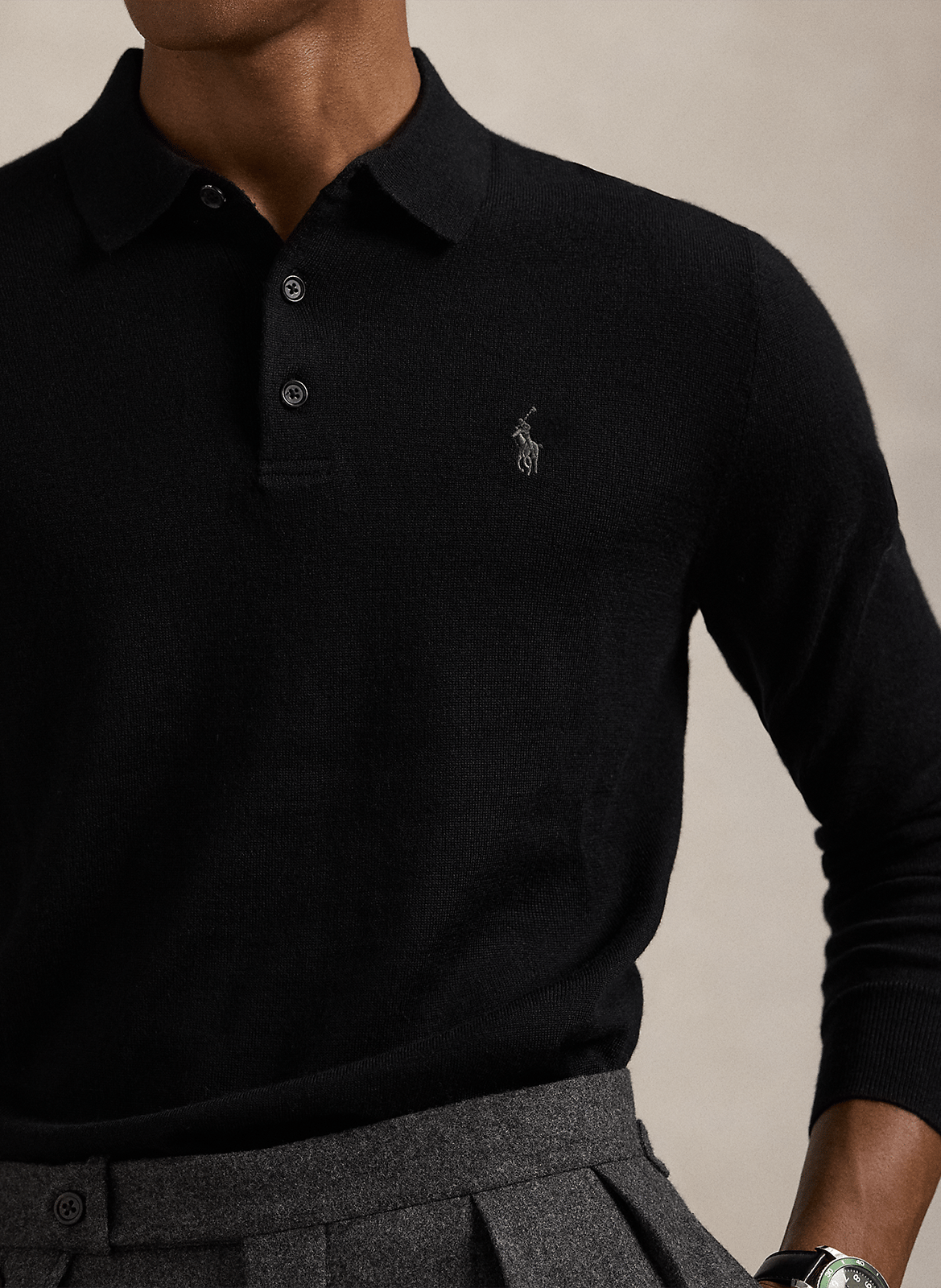 Polo droit manches longues en laine POLO RALPH LAUREN Noir