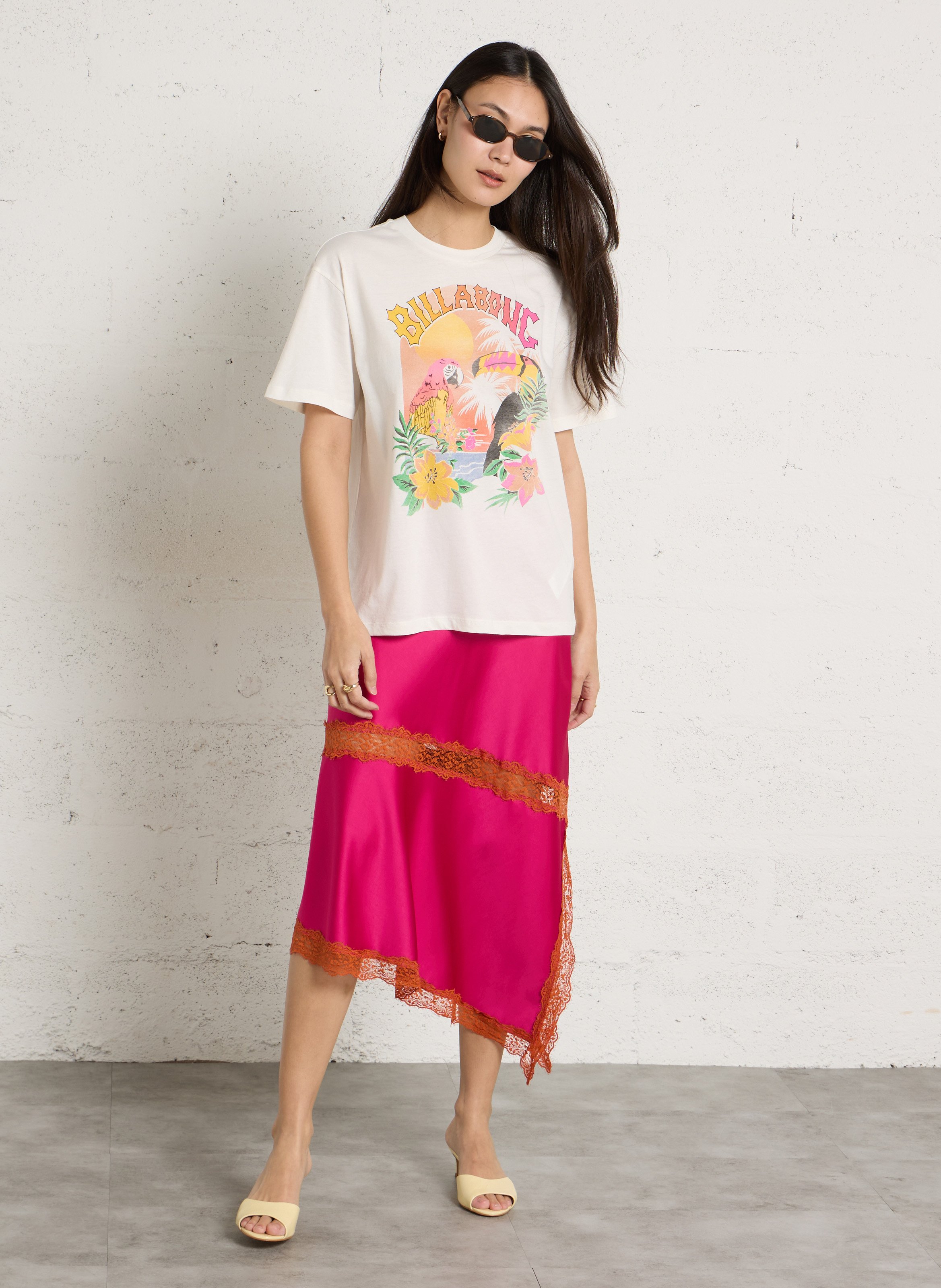 Gerader Rundhalsausschnitt bedrucktes Baumwoll-T-Shirt BILLABONG Weiss