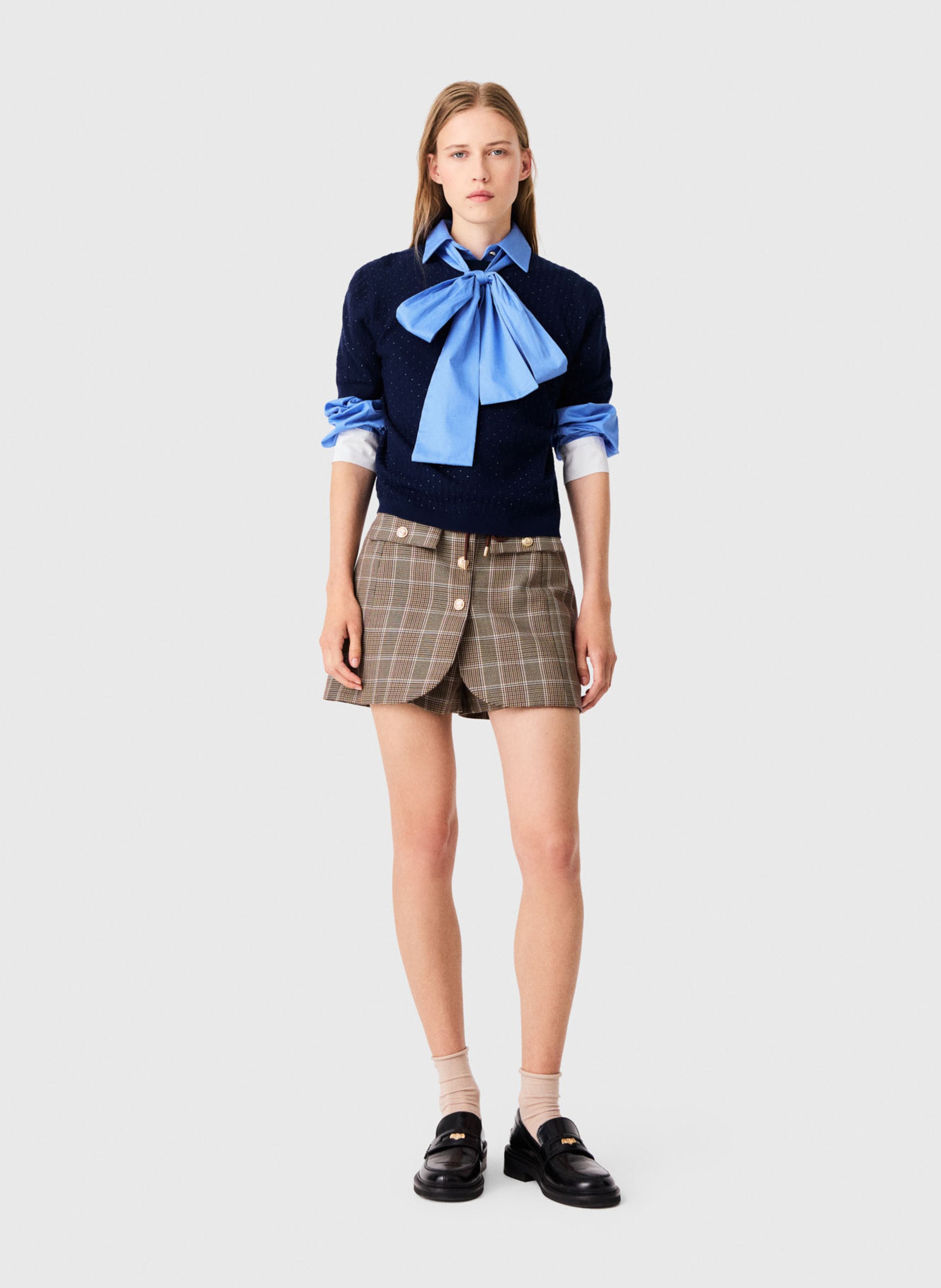 Pull droit manches courtes en laine mélangée MAJE Bleu