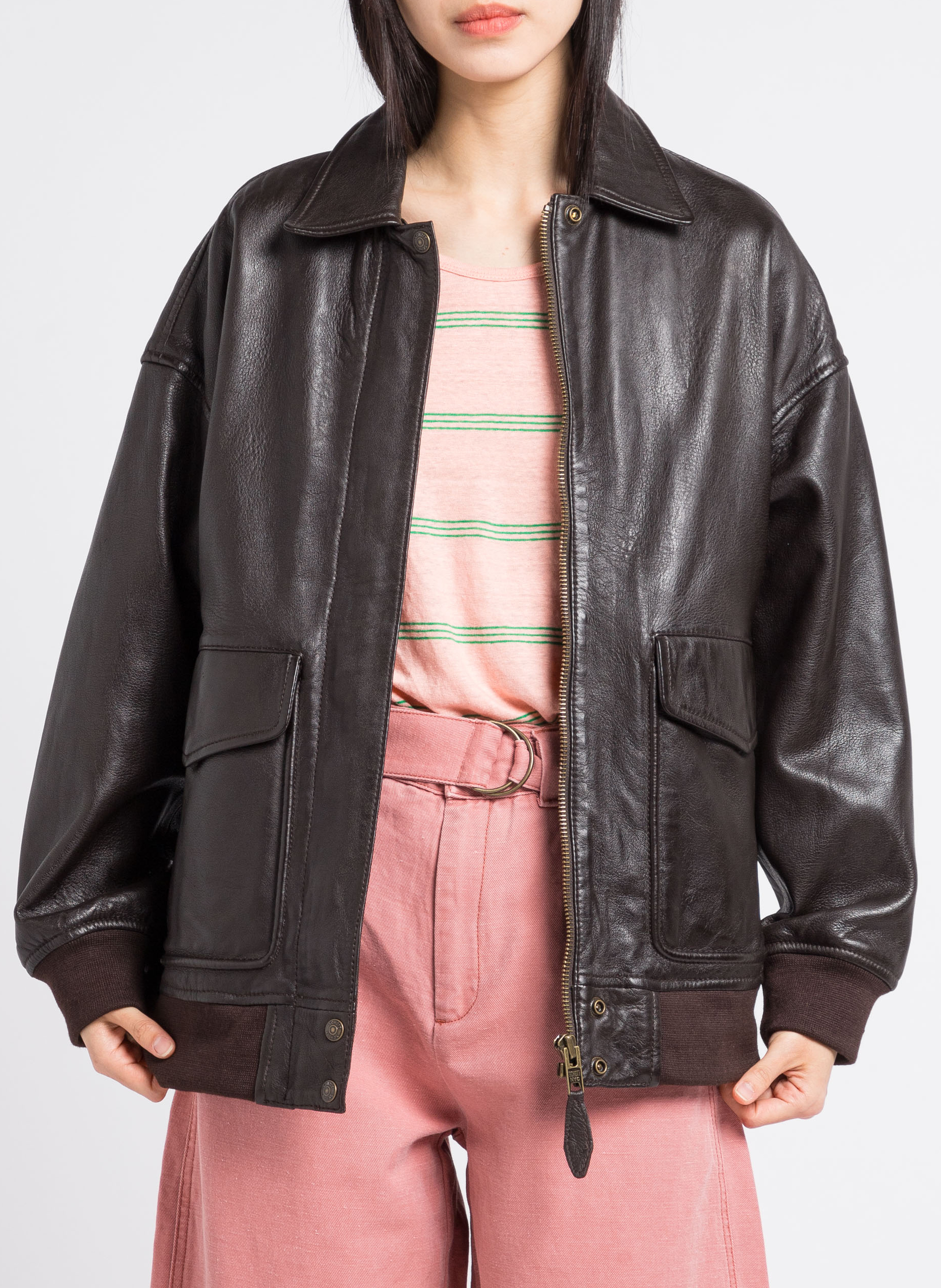 Oversized leather jacket SCHOTT Brown