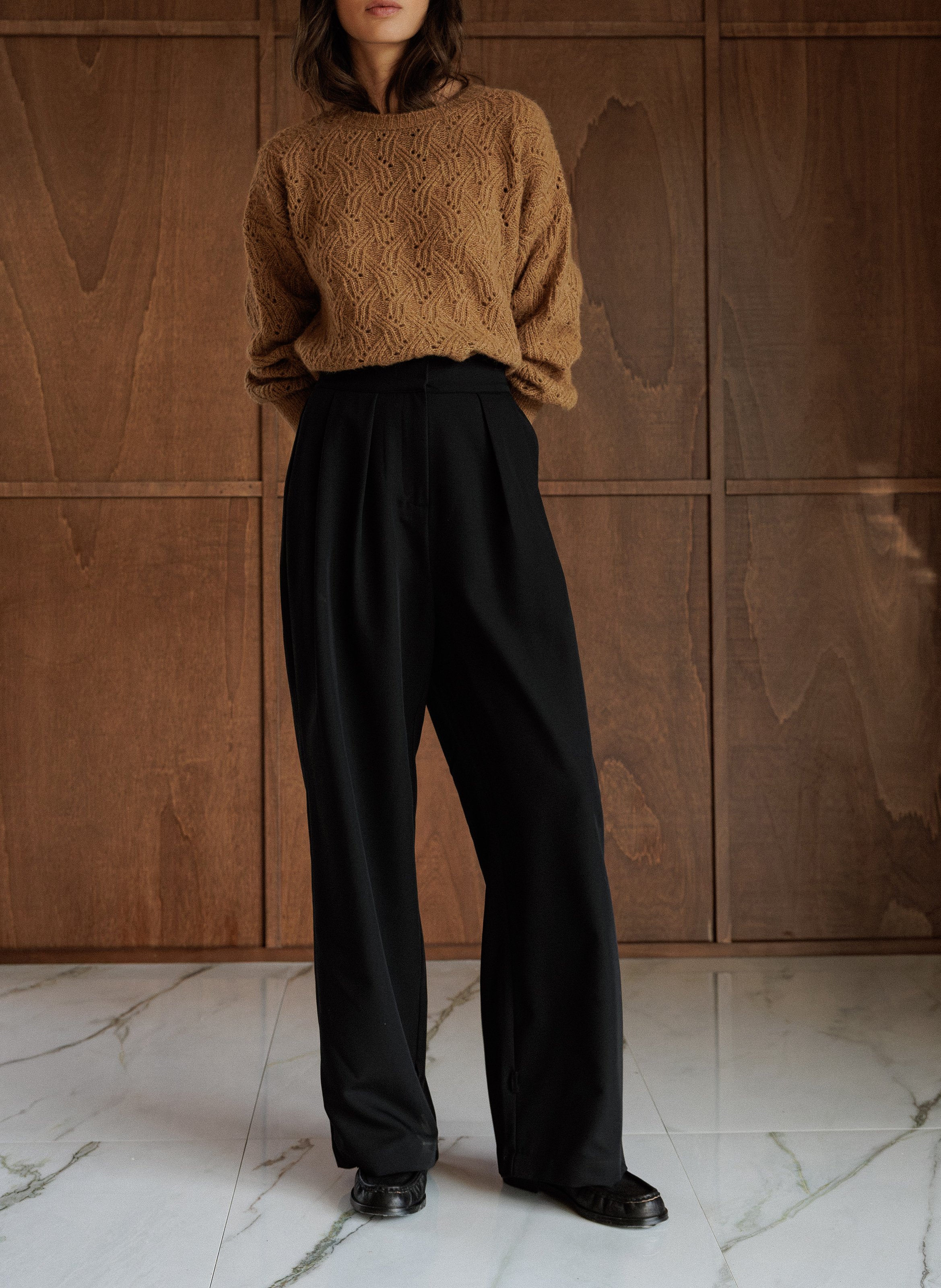 Oversized open-work sweater INDI & COLD Brown