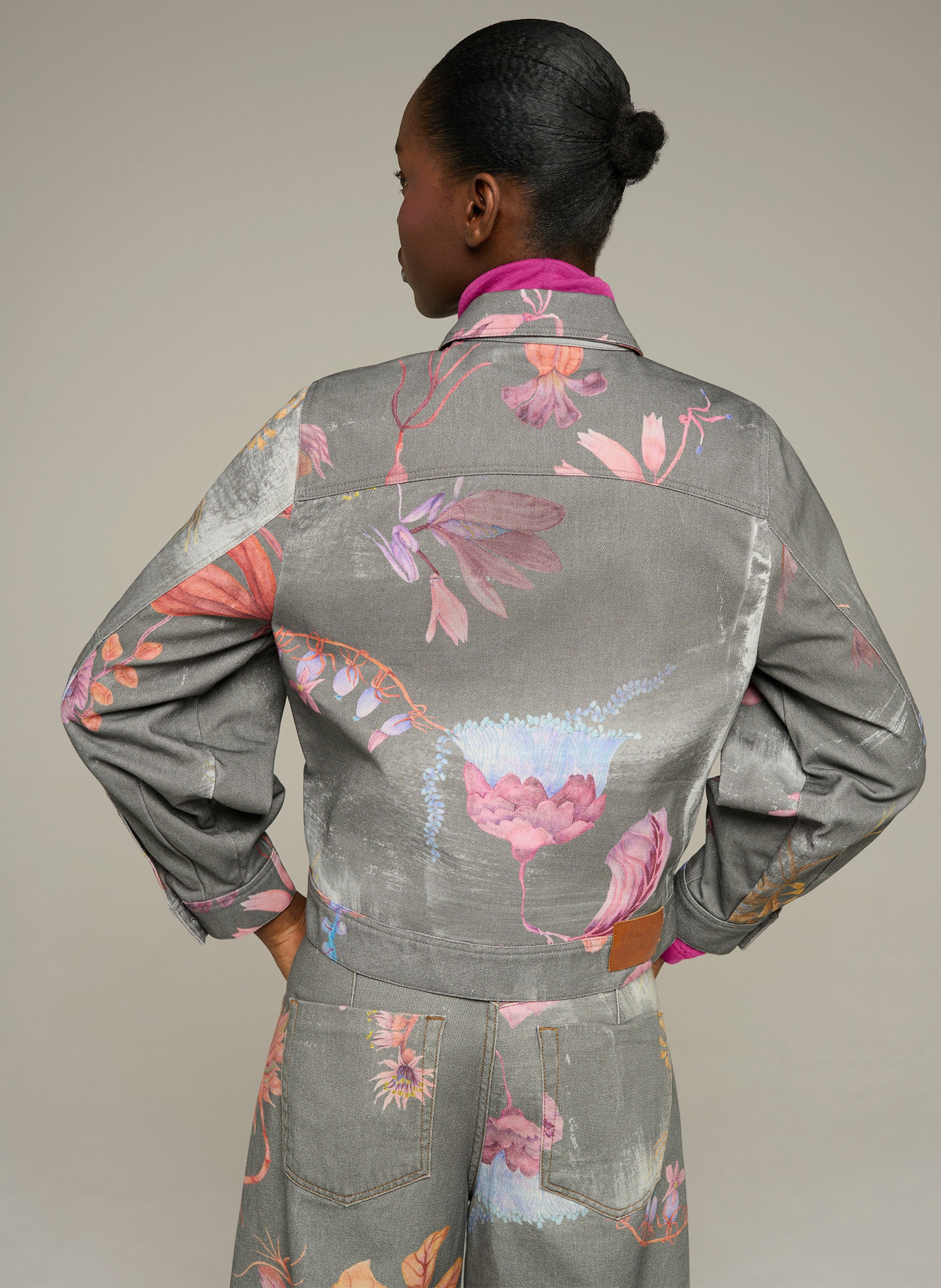 Veste en jean imprimée en coton COTELAC Gris