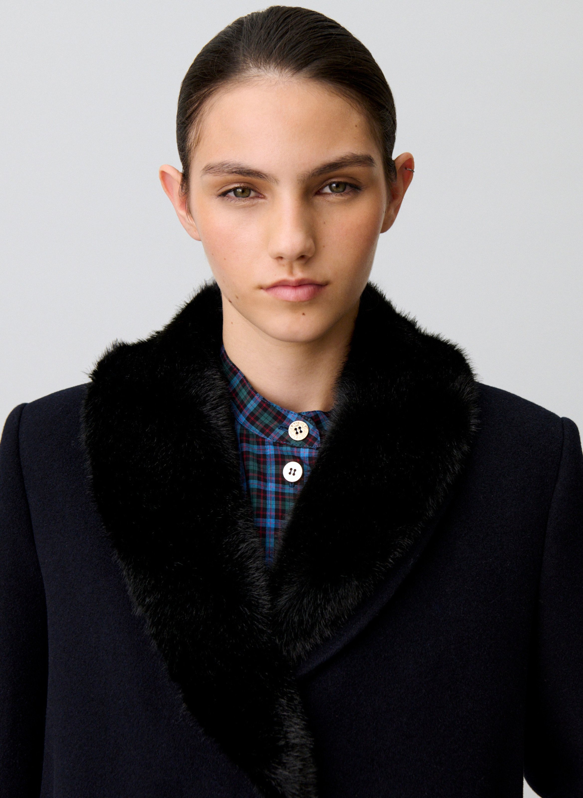 Solid Long Wool Blend Coat CLAUDIE PIERLOT Blue