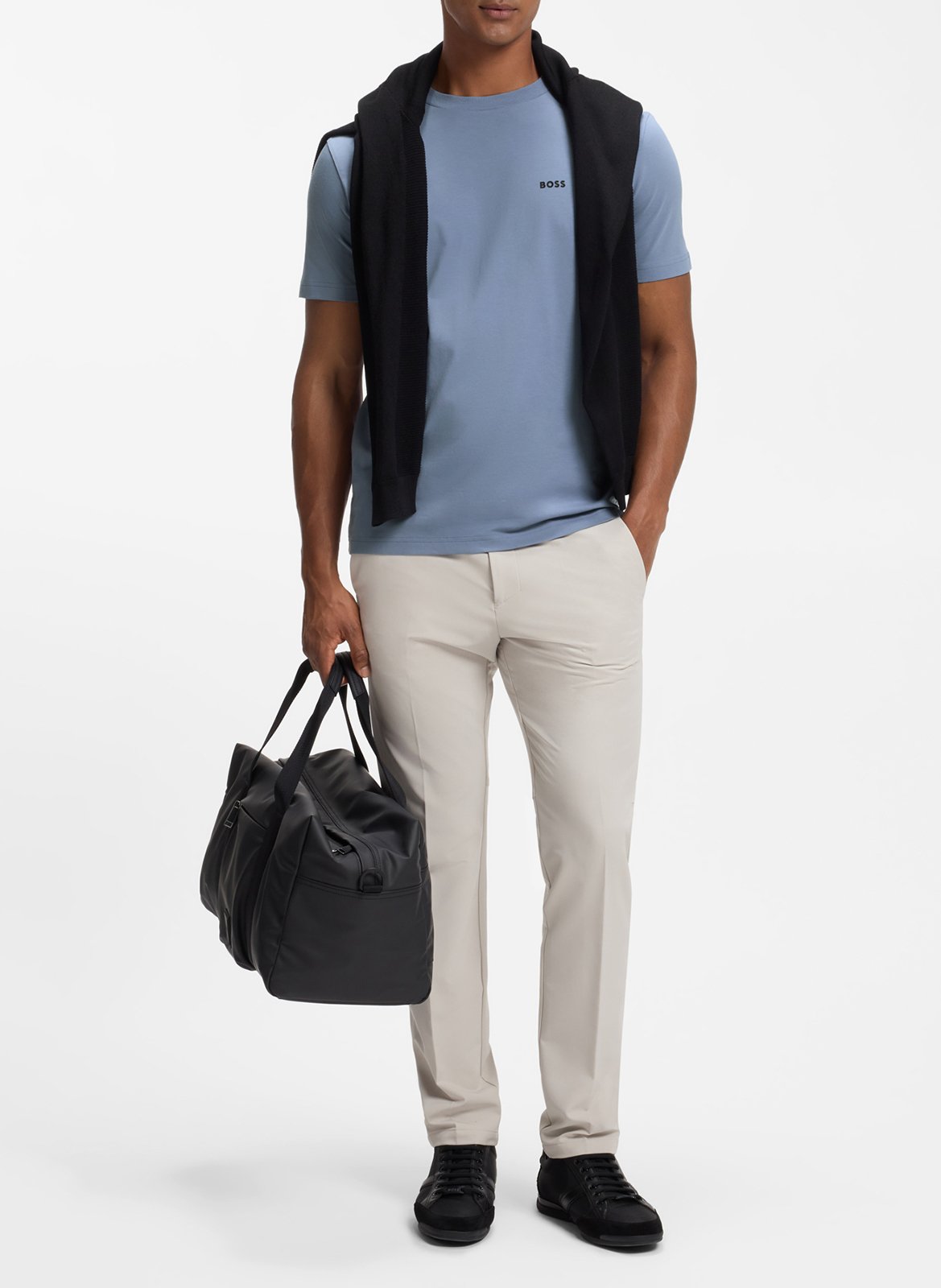 Tee-shirt col rond en coton mélangé BOSS Bleu