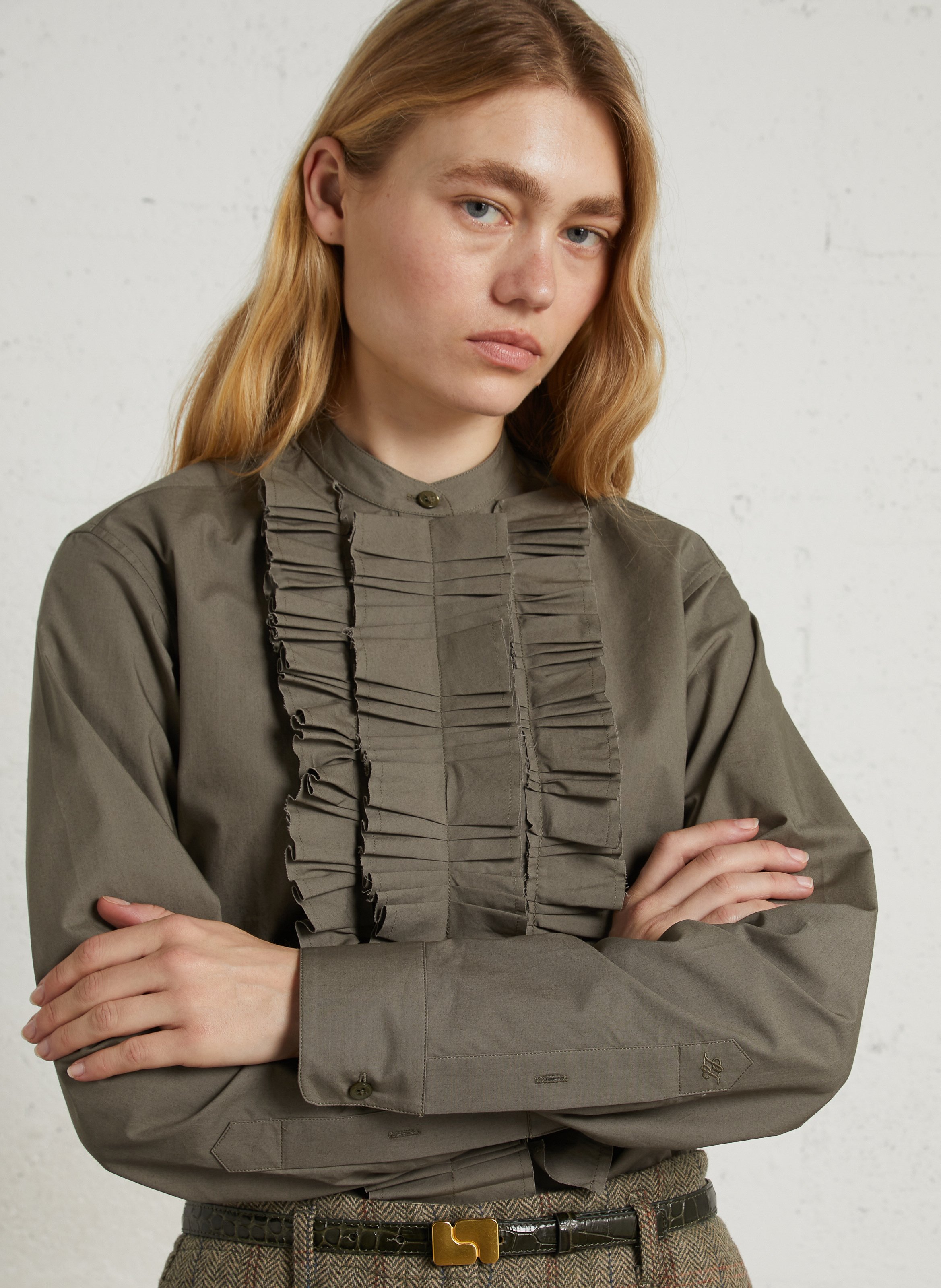 Round-neck ruffled blouse LAURENCE BRAS Khaki