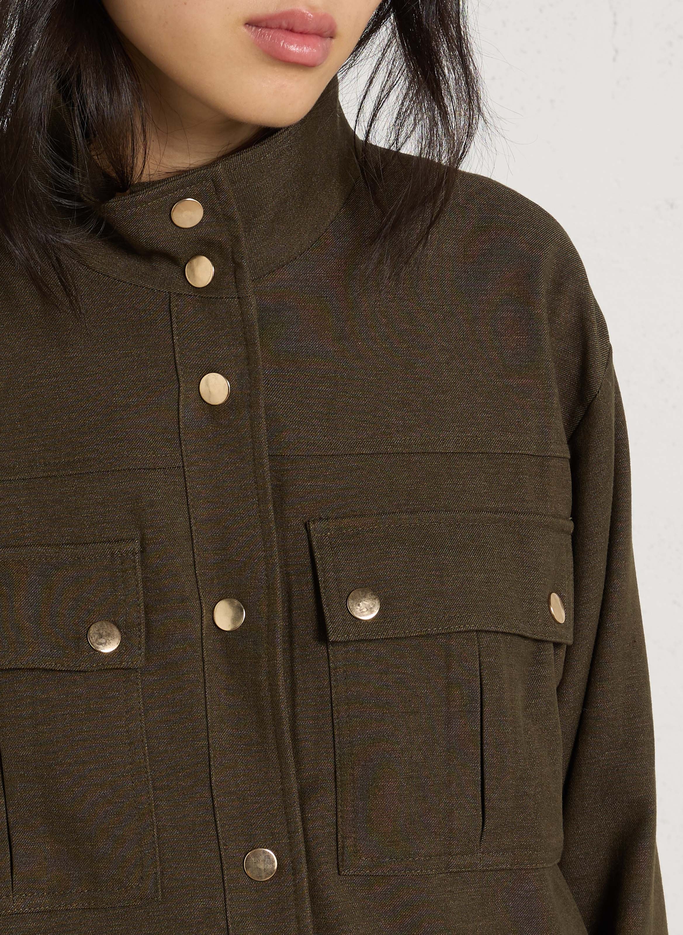 Plain buttoned high-neck jacket LA PETITE ETOILE Khaki