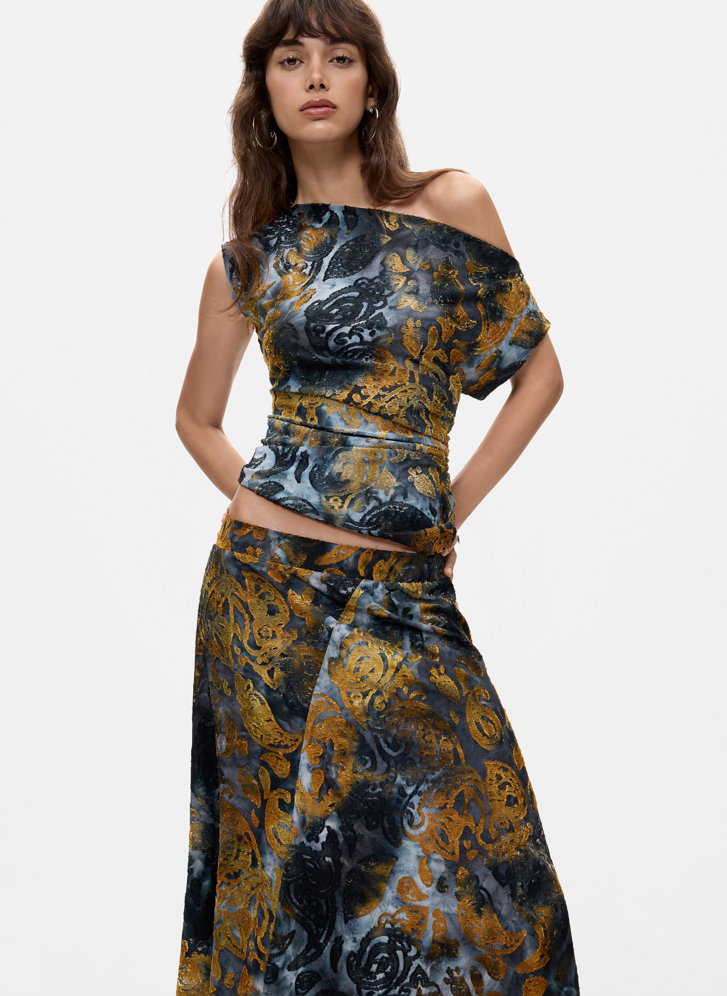 Wijd uitlopende lange rok met patronen DESIGUAL Blauw