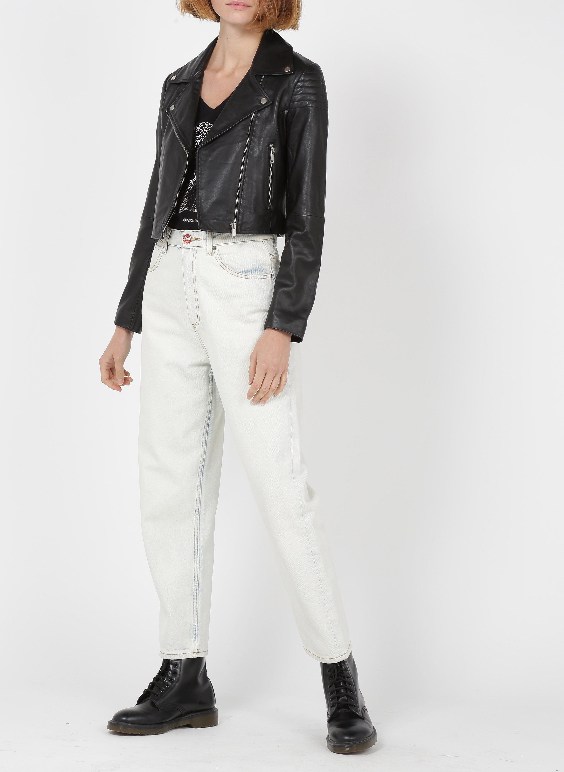 Blouson col tailleur en cuir d'agneau IKKS Noir