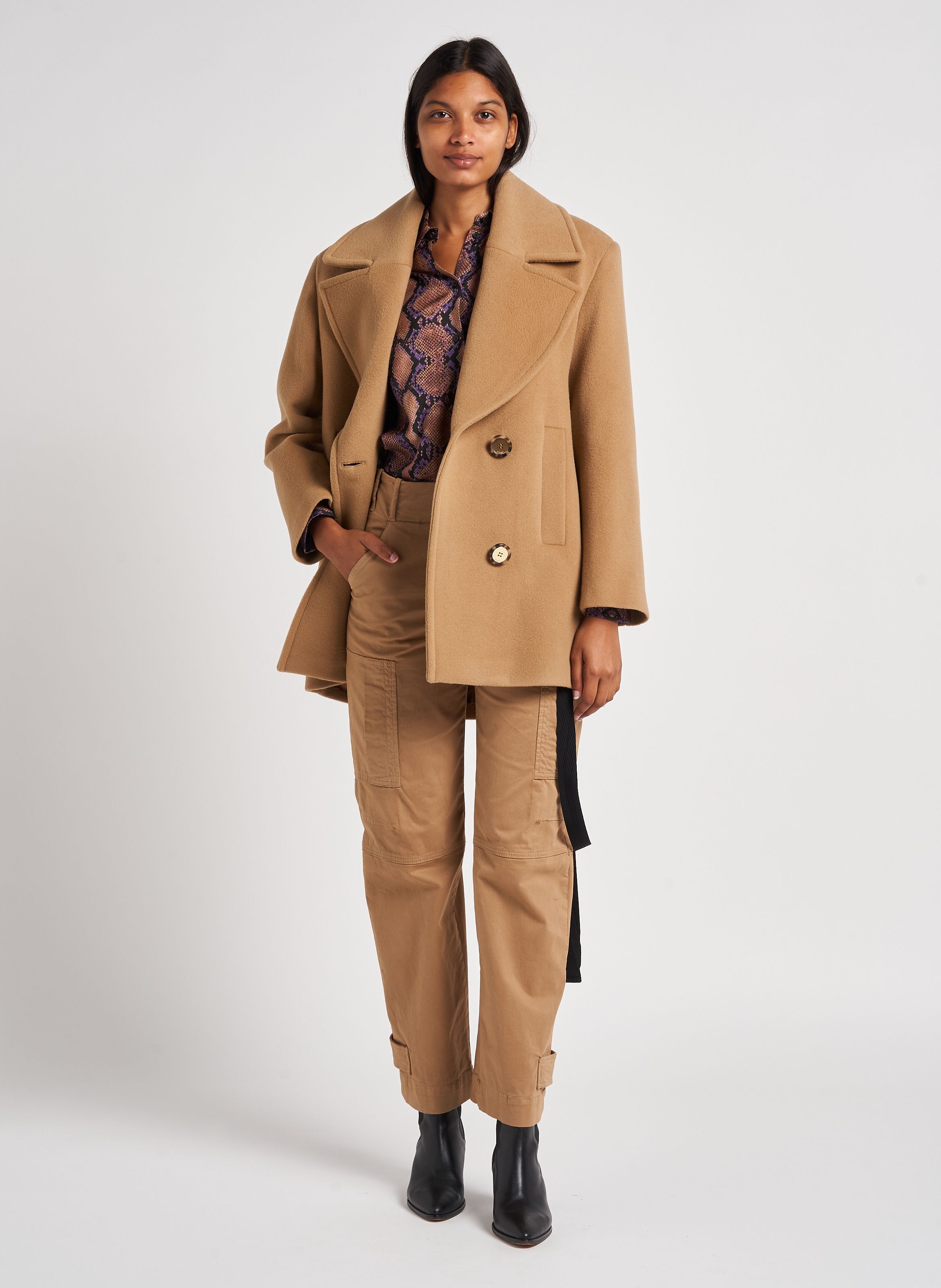 Wool-blend Coat With Tailored Collar Cammello Mocaccino Pinko