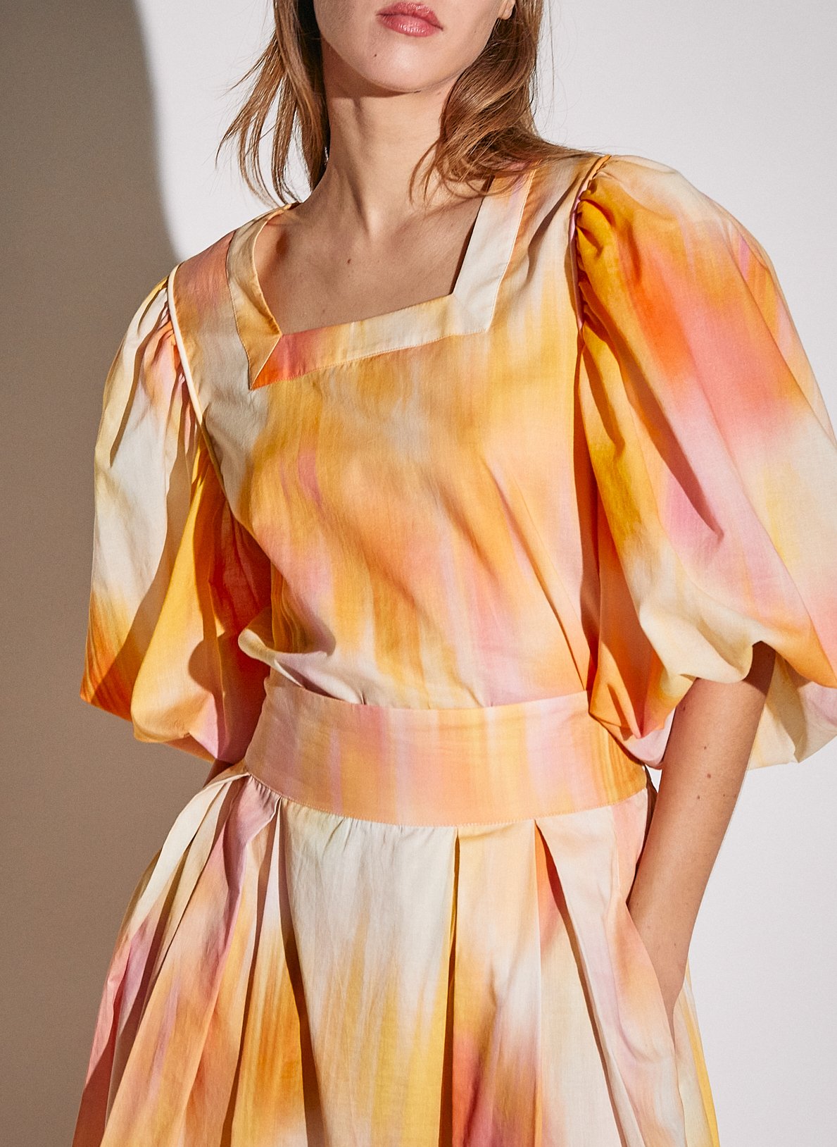 Top col carré imprimé en coton  THE LABEL EDITION Orange