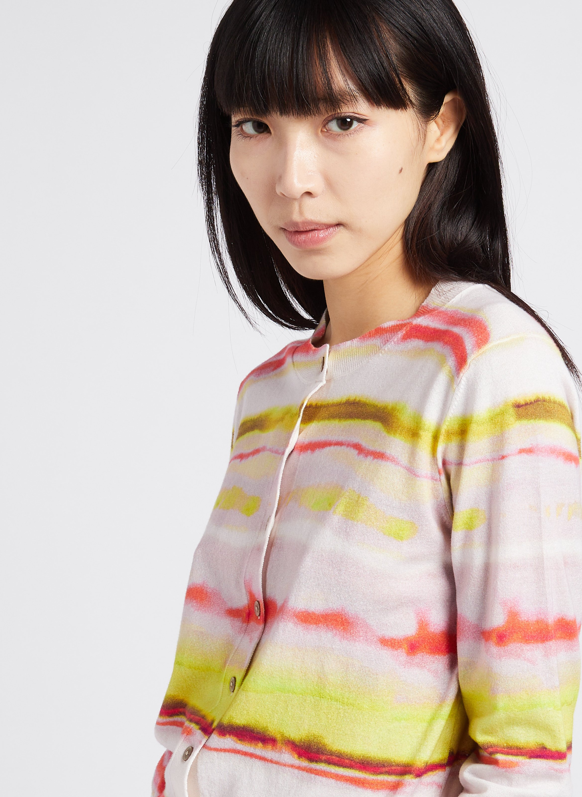 Straight round-neck cotton cardigan Pink