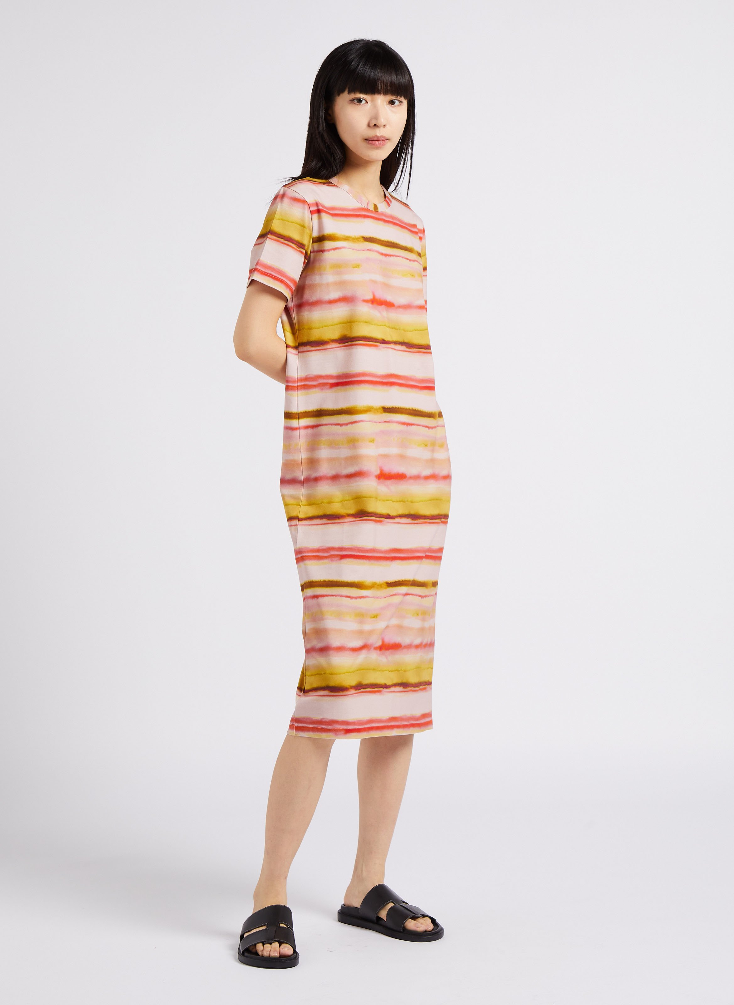 Straight cotton-blend round-neck midi dress PAUL SMITH Pink