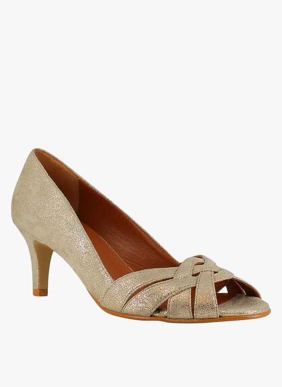 Escarpins en cuir velours lamine Dore