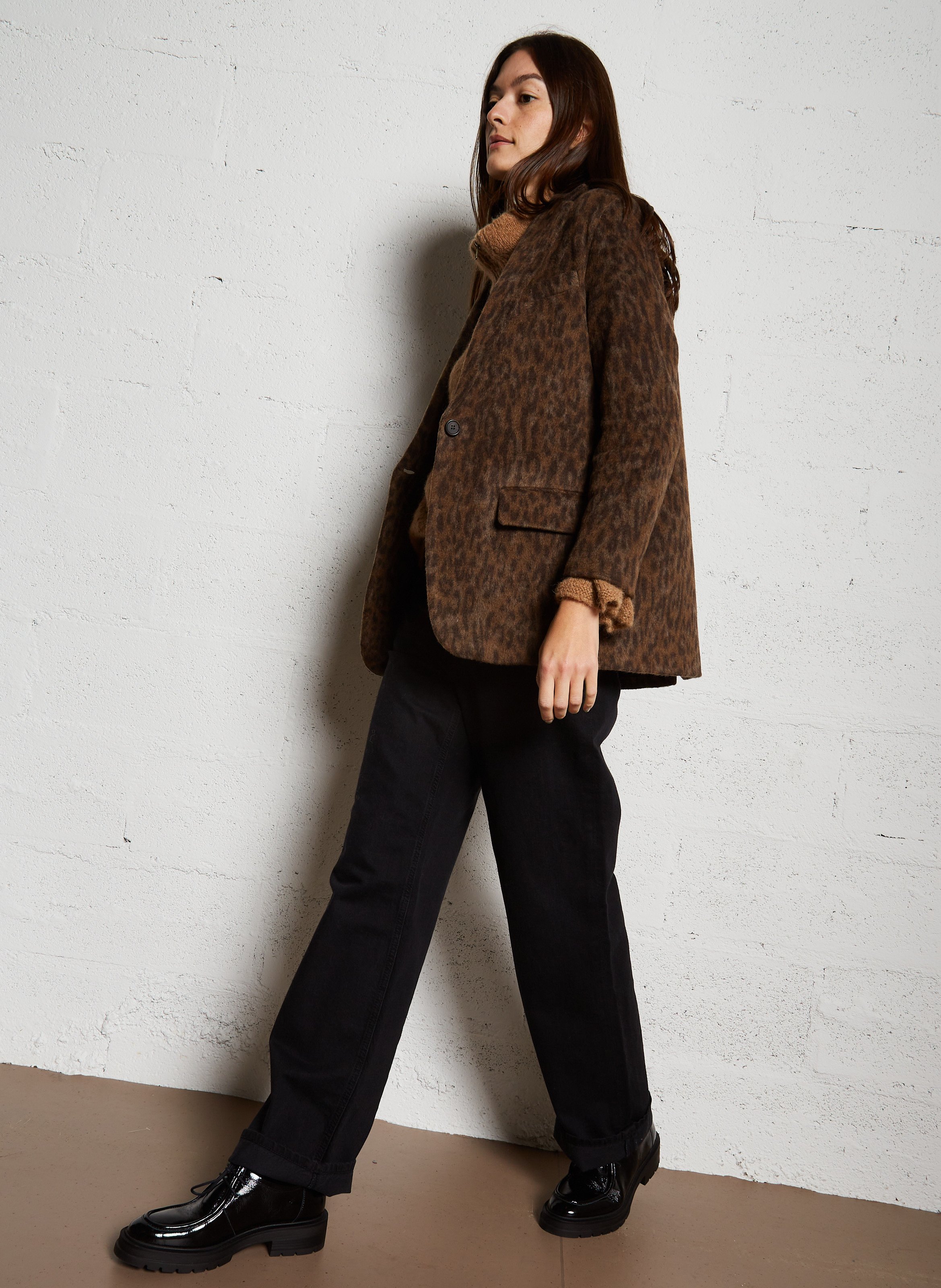 Veste de tailleur imprimée en laine mélangée HARTFORD Marron