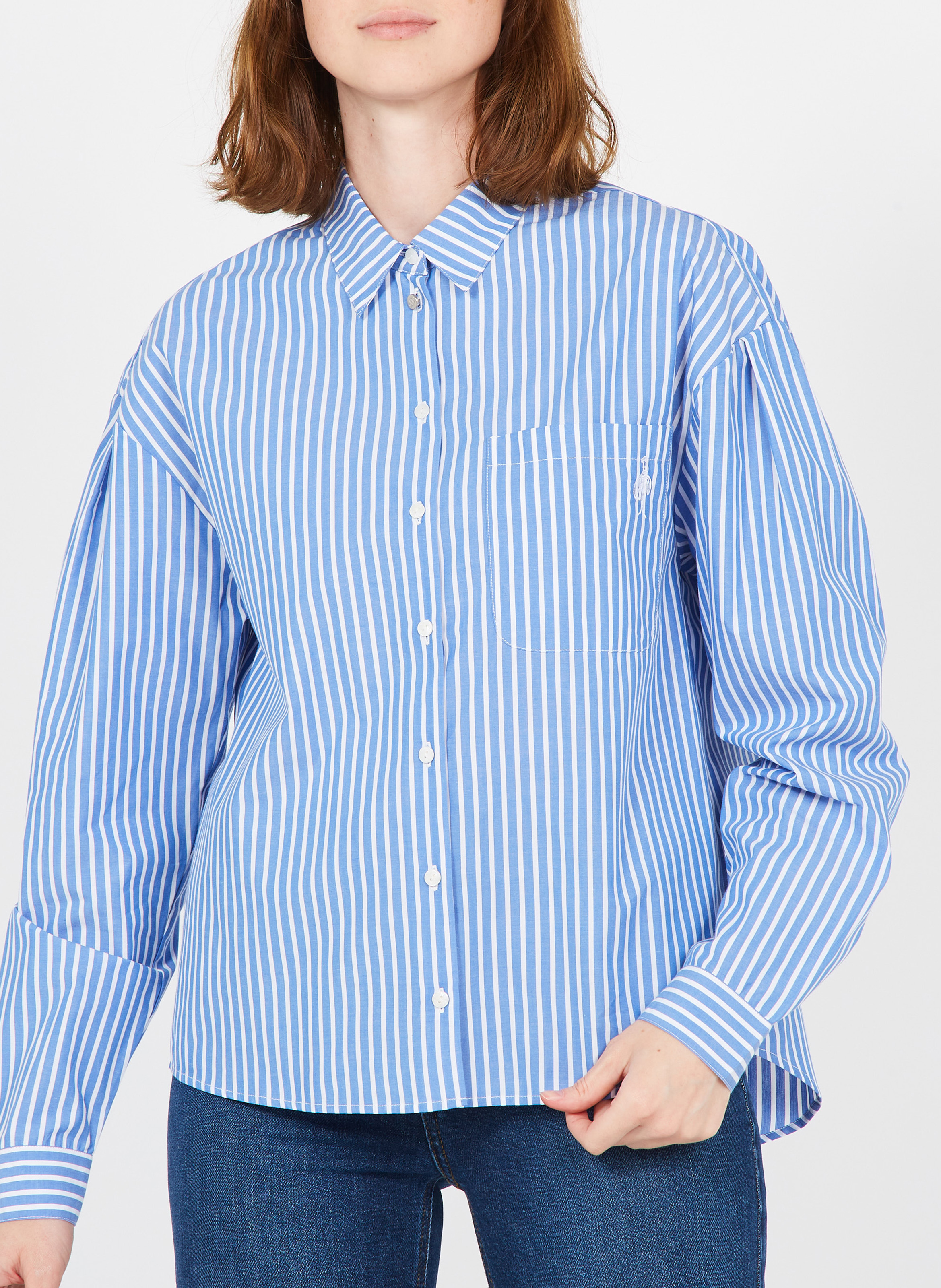 Striped cotton poplin shirt ONE STEP Blue
