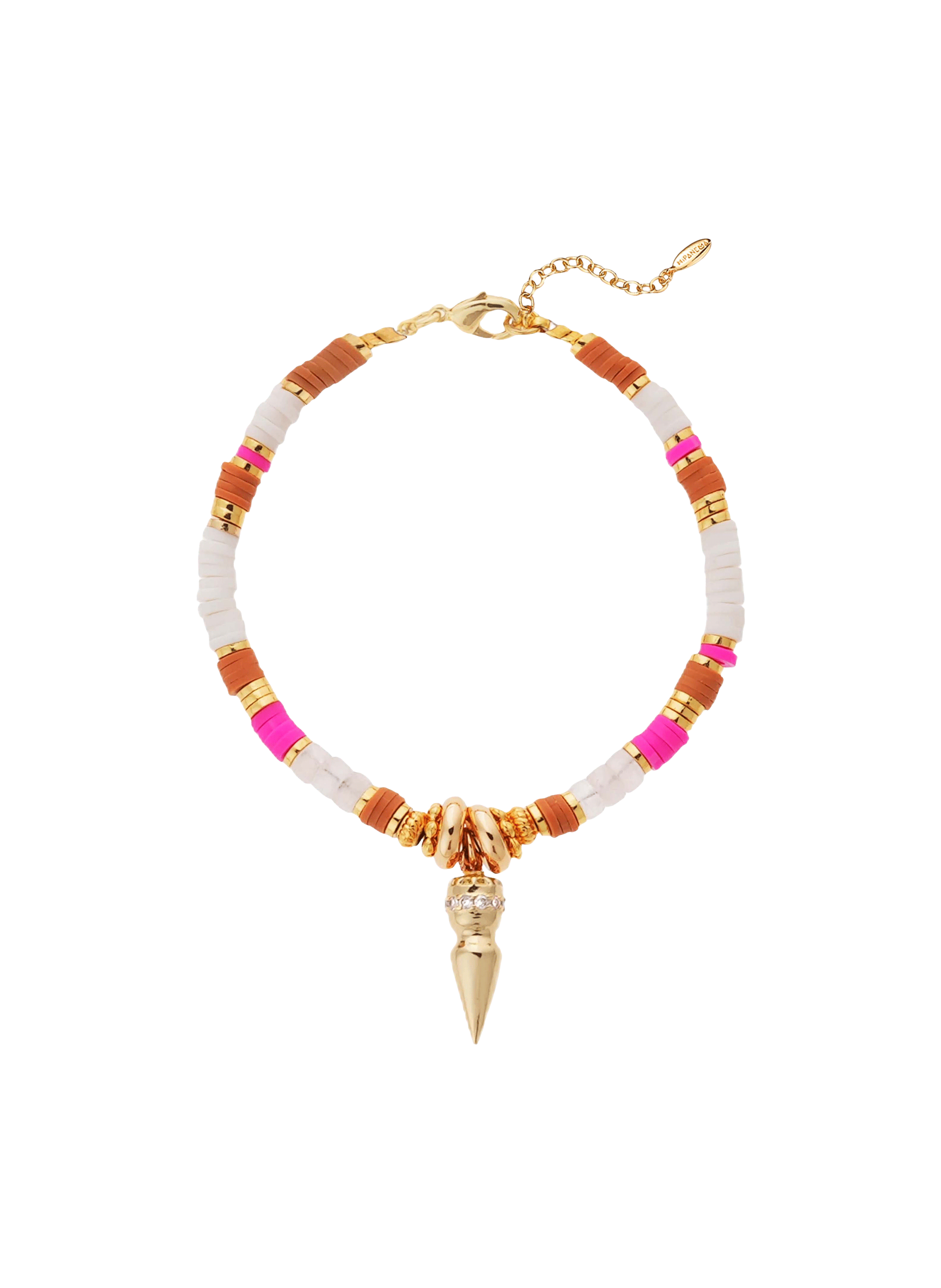 Bracelet with beads and adjustable charm HIPANEMA Brown