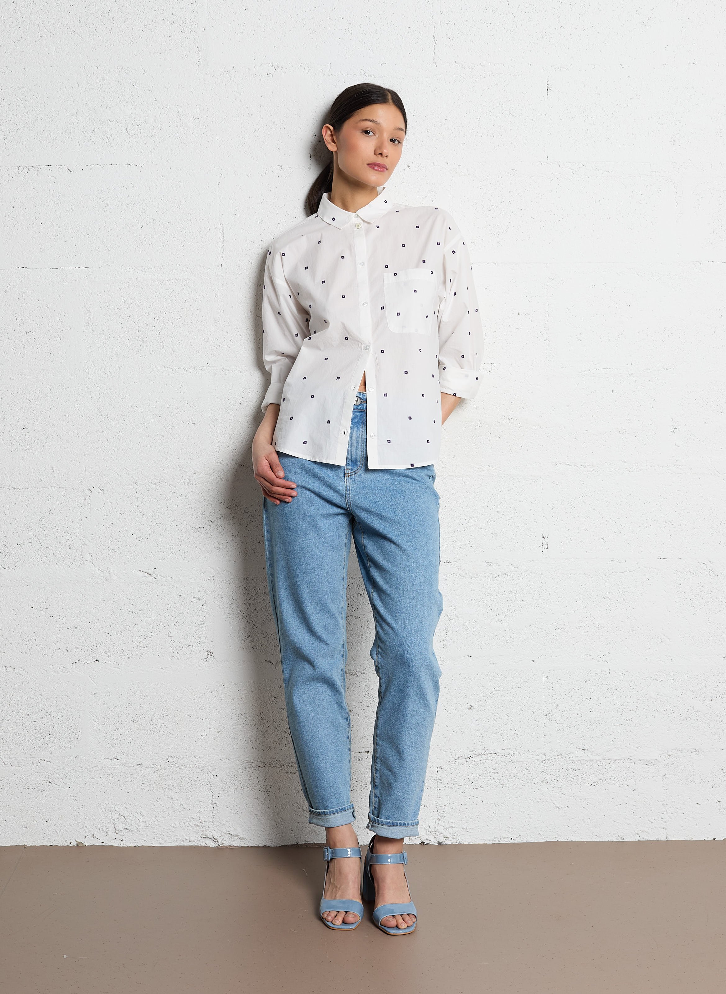 High Waist Slim Fit Jeans aus Baumwoll-Mix ONE STEP Blau