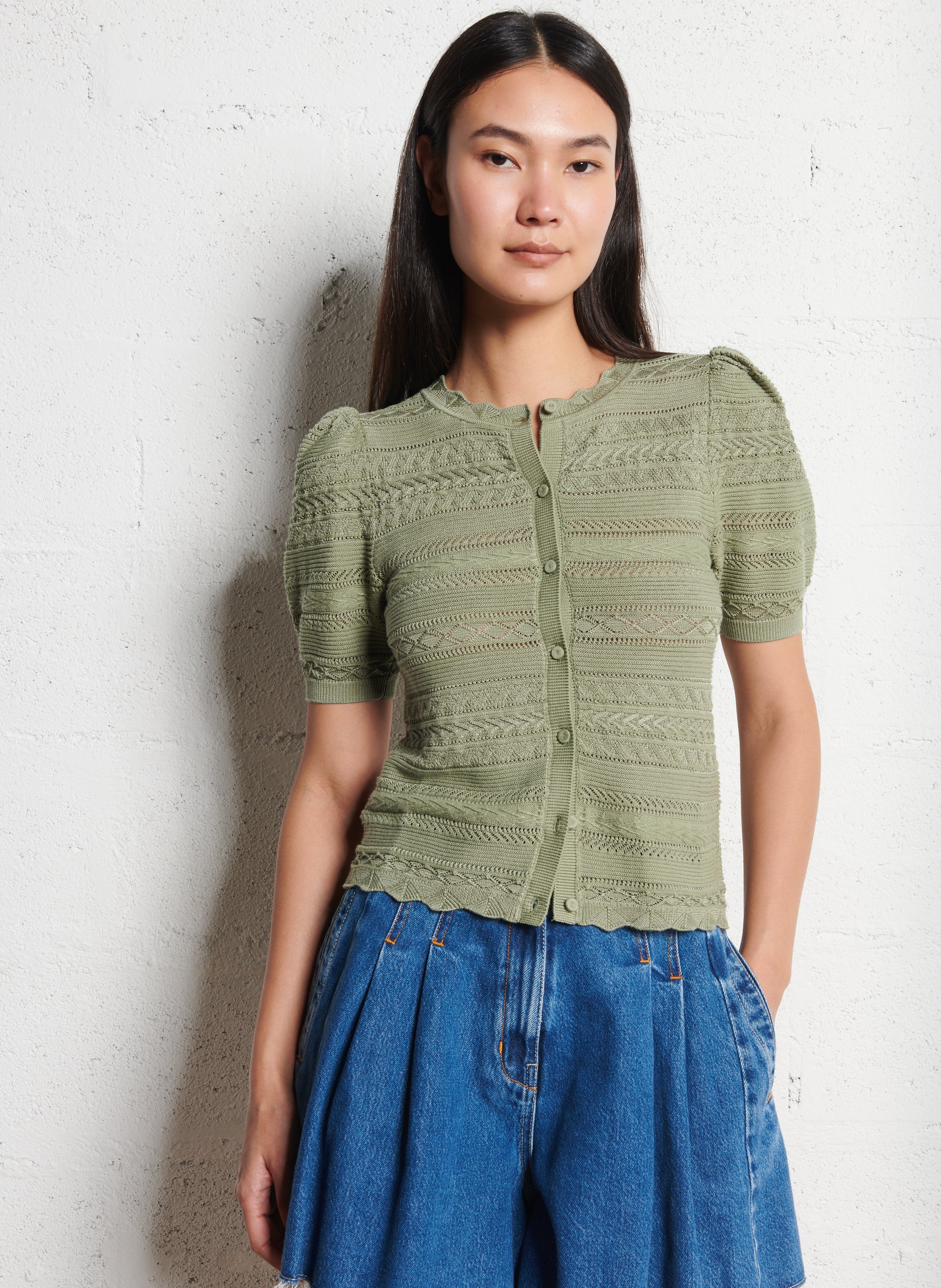 Gilet ajusté en coton mélangé BA&SH Kaki