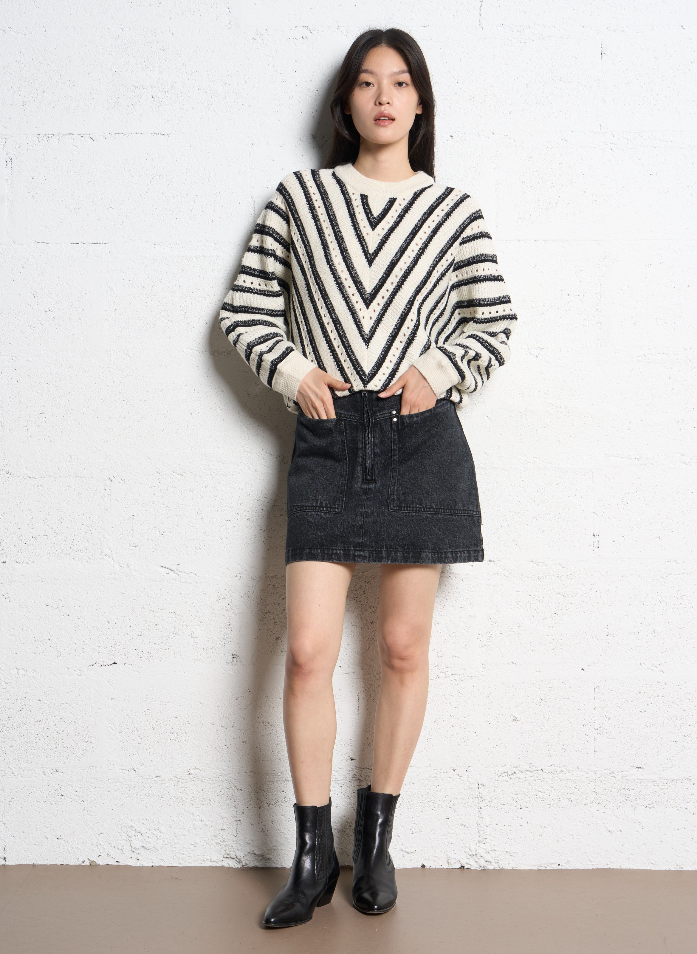 Jupe courte en denim de coton mélangé SUNCOO Noir