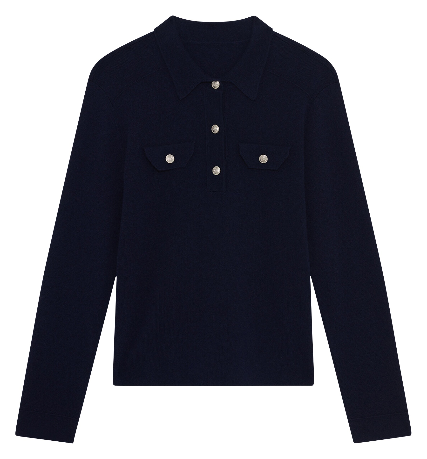 Pull moulant col polo en laine mélangée CAROLL Bleu