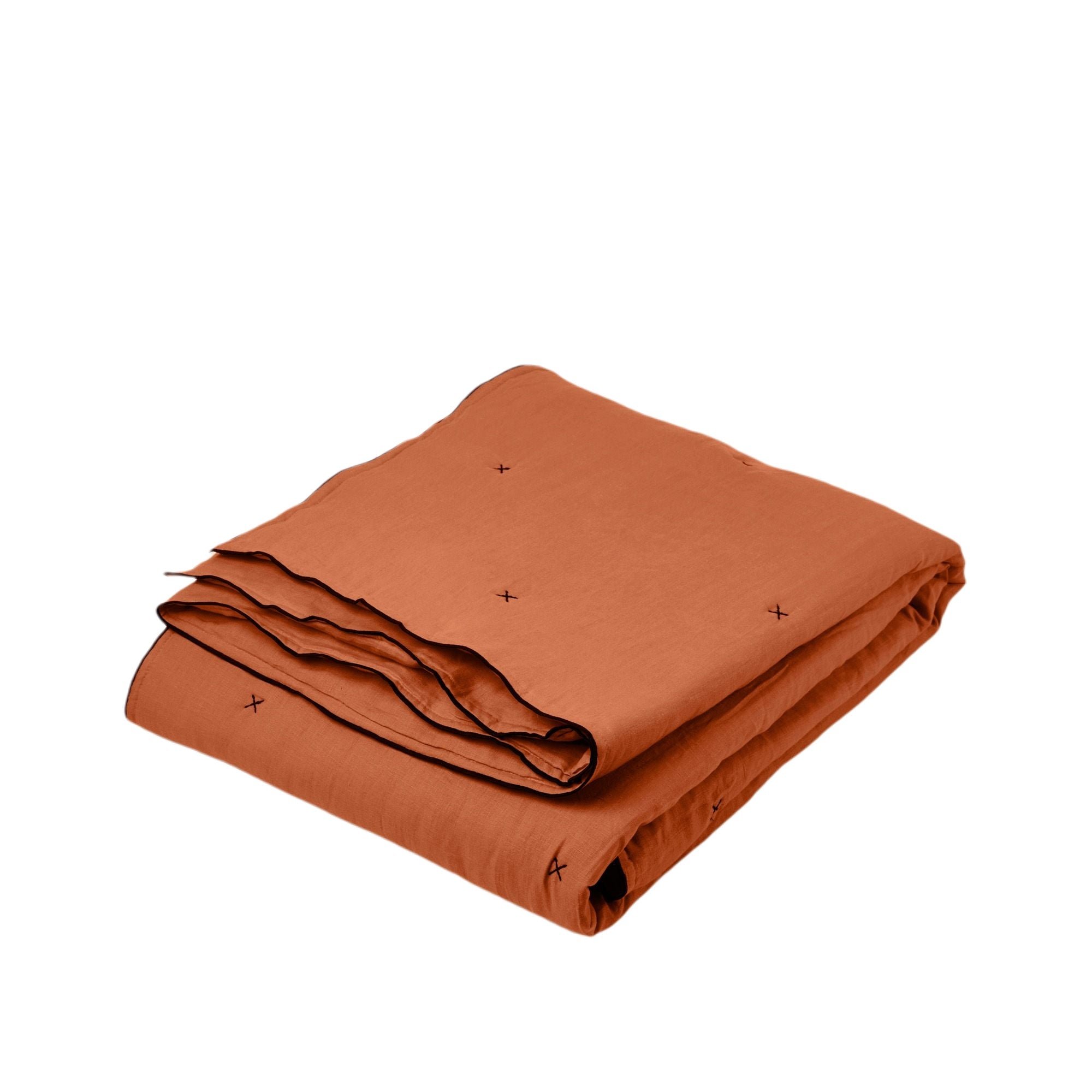 CARLINA - Quilted linen bedspread CARLINA Terracotta et bourdon noir