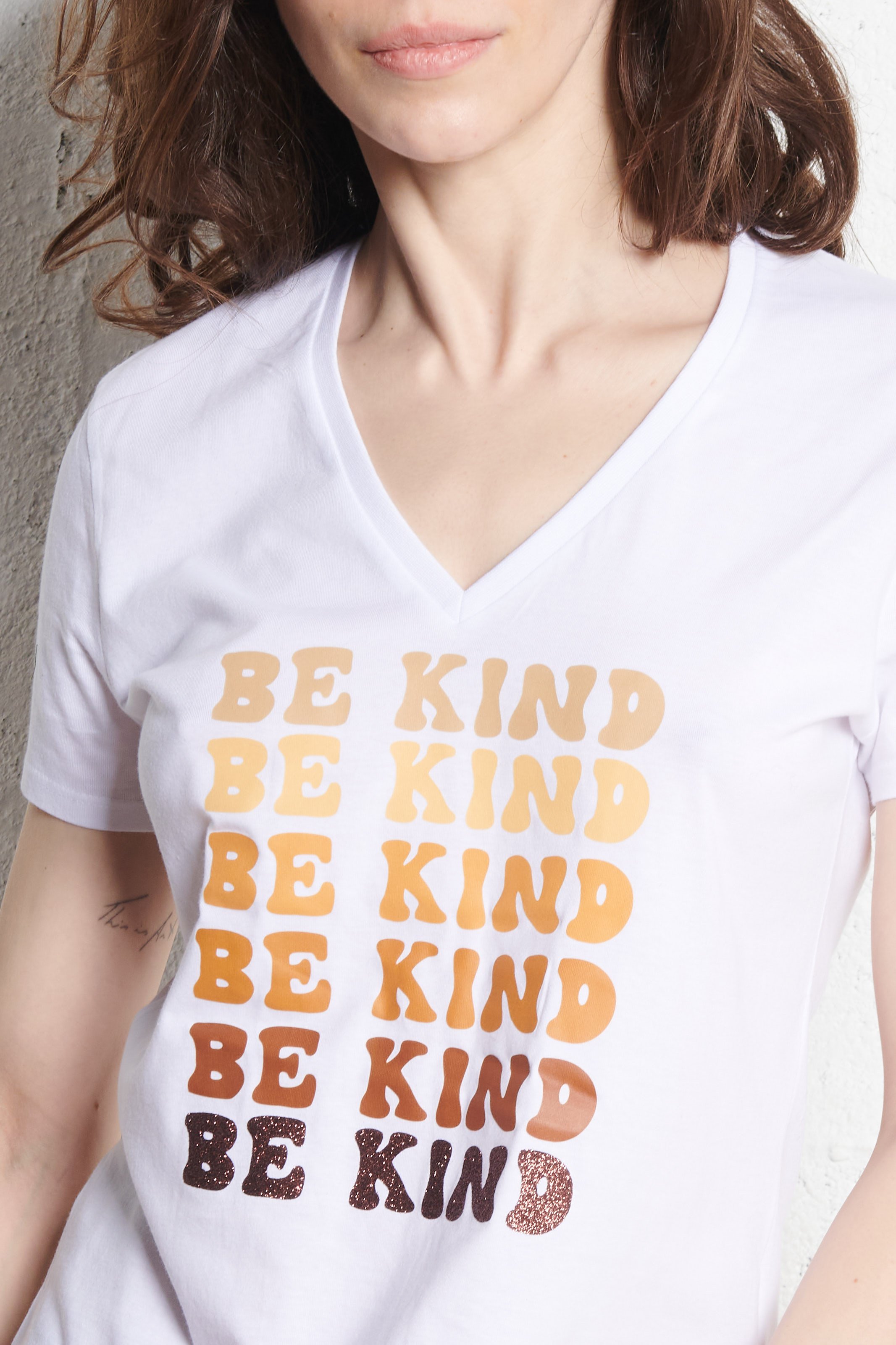 Tee-shirt col V sérigraphié en coton PLEASE Blanc