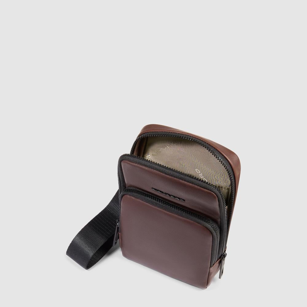 Leather phone crossbody pouch with credit card holder and RFID protection PIQUADRO Brown