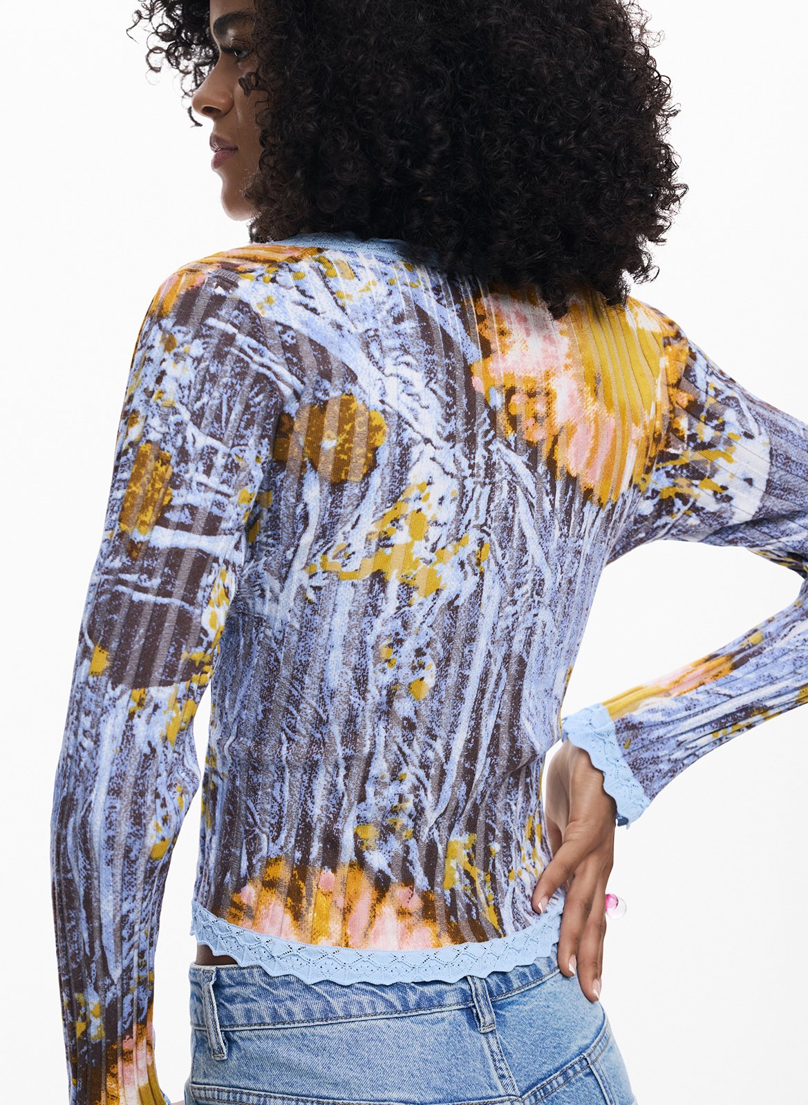 Round-neck printed sweater DESIGUAL Blue