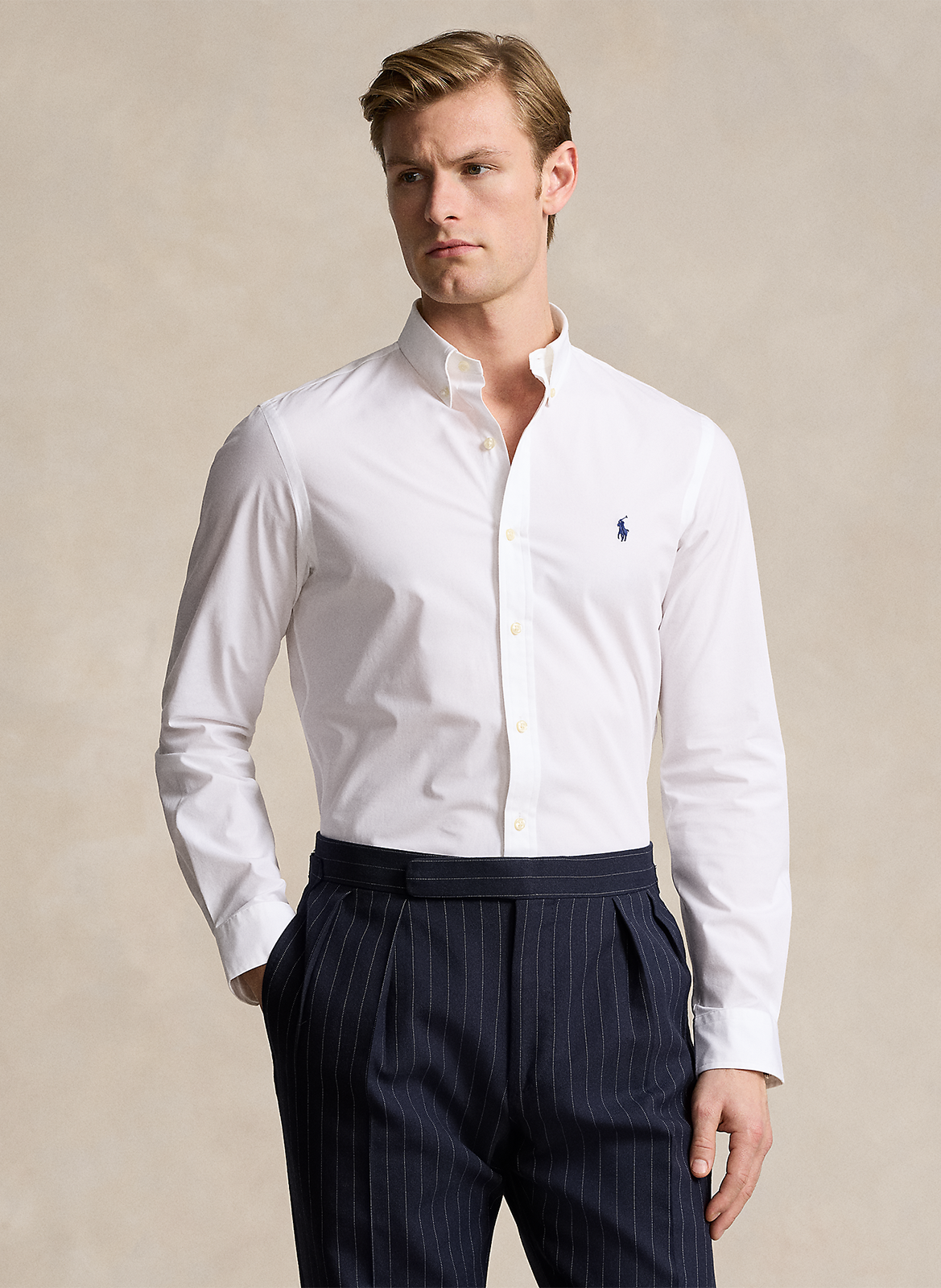 Cotton-blend shirt with button-down collar POLO RALPH LAUREN White