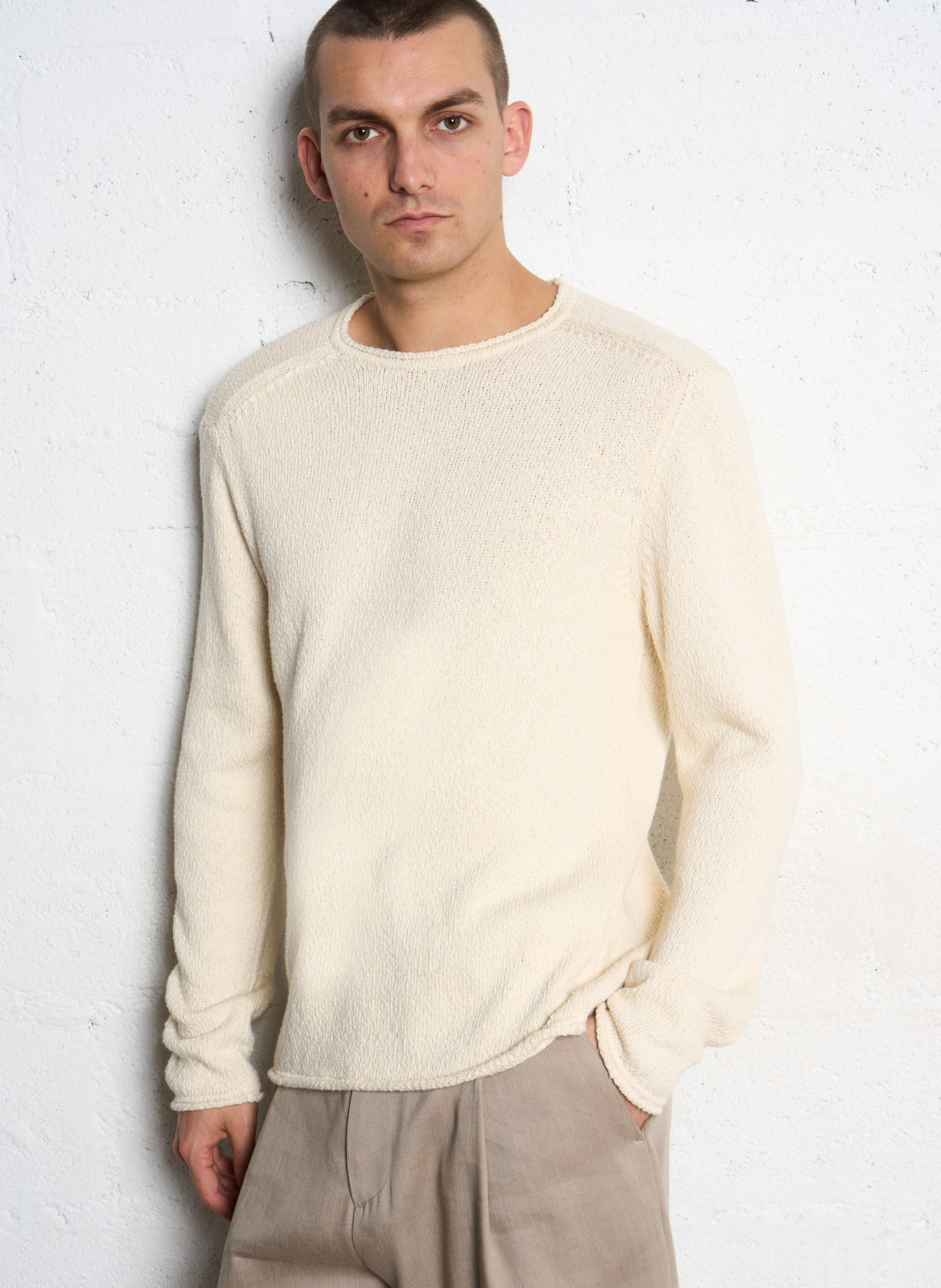 Weiter Rundhalspullover aus Baumwolle IKKS Weiss