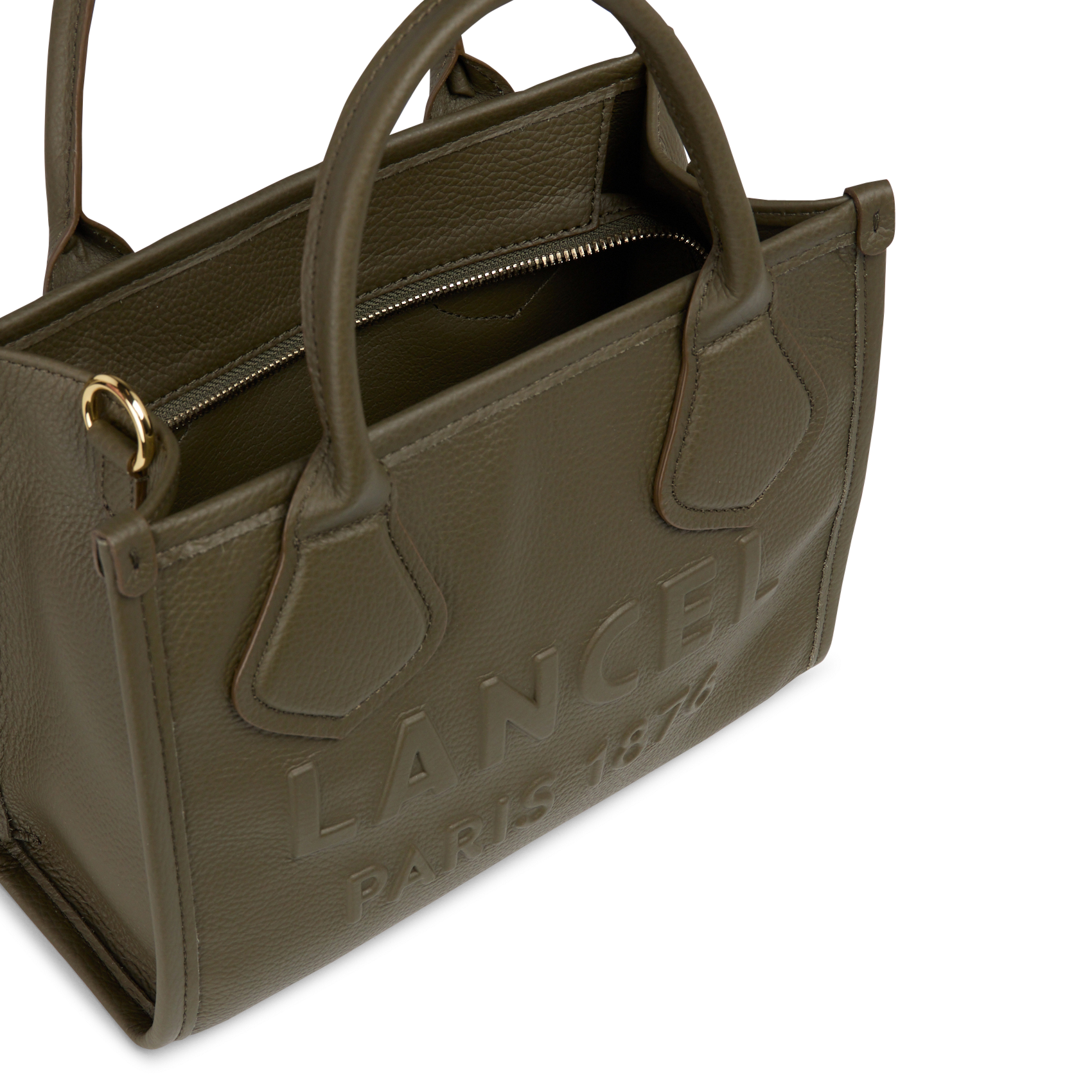 Embossed logo grained leather handbag LANCEL Khaki