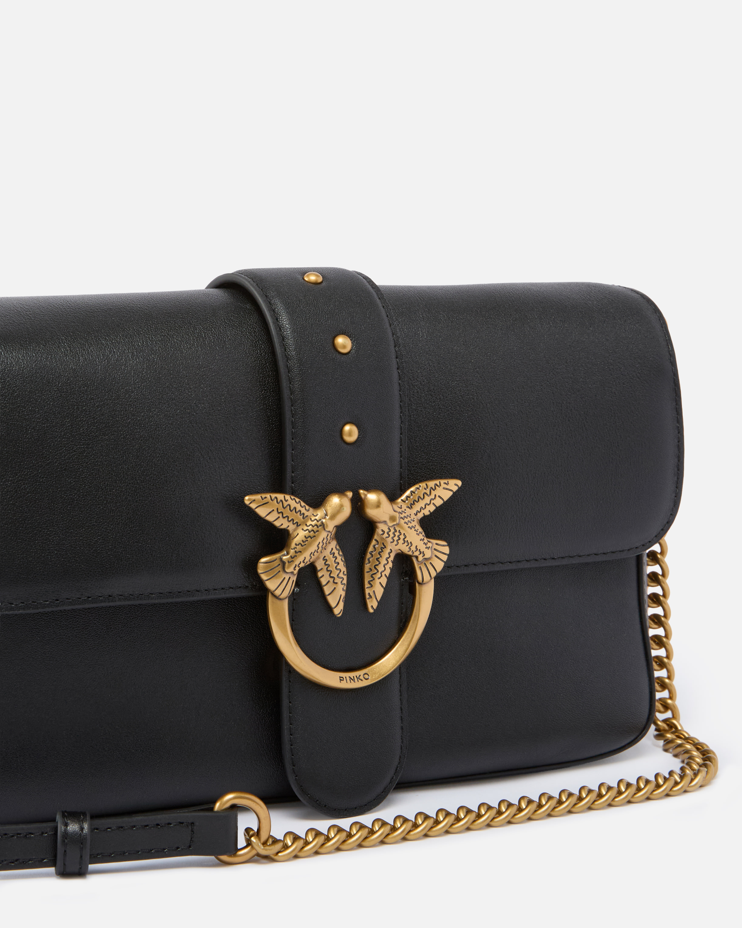 Medium Love Bag One Slouchy leather handbag with double shoulder strap PINKO Black