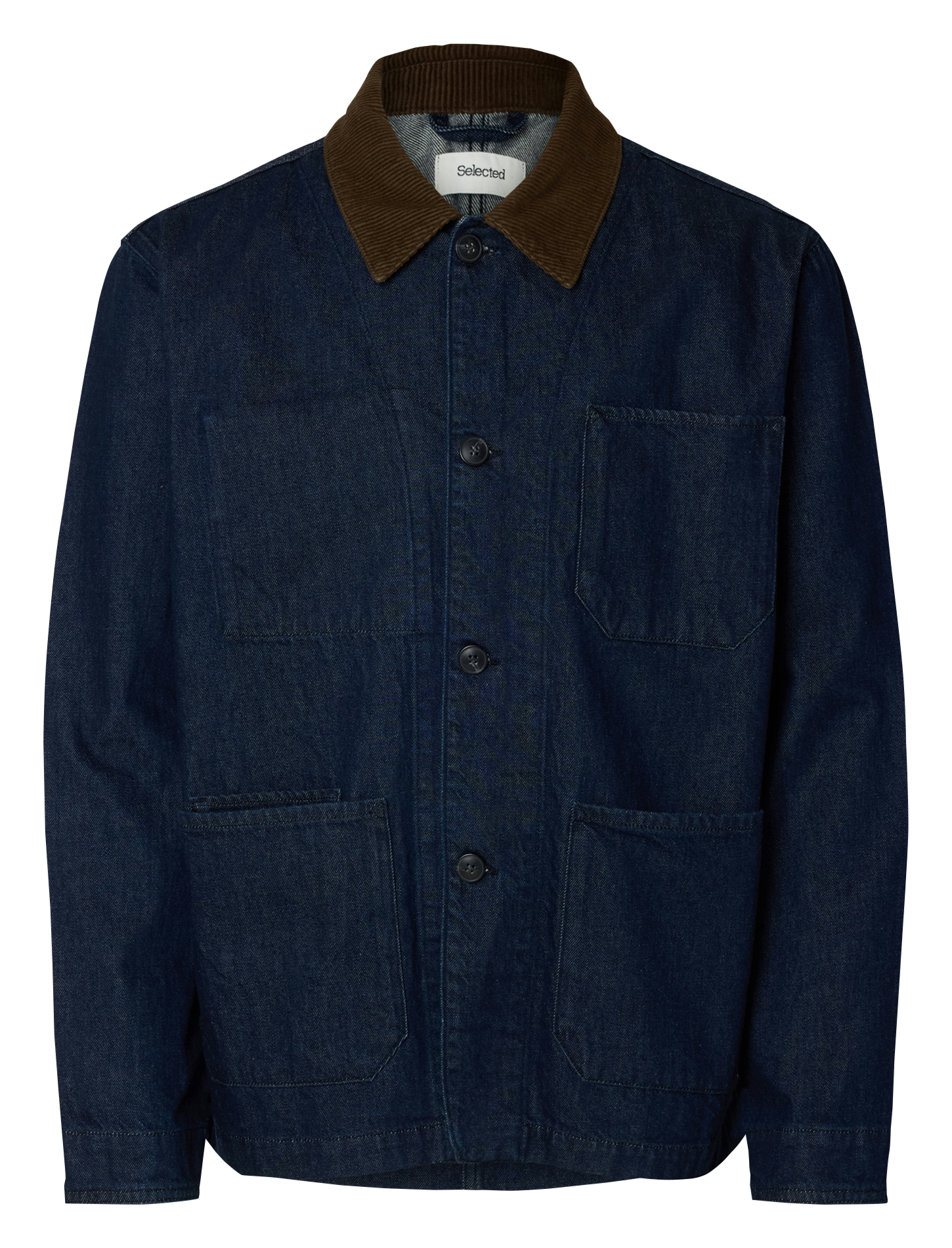 <p>Straight raw denim shirt</p> SELECTED Blue
