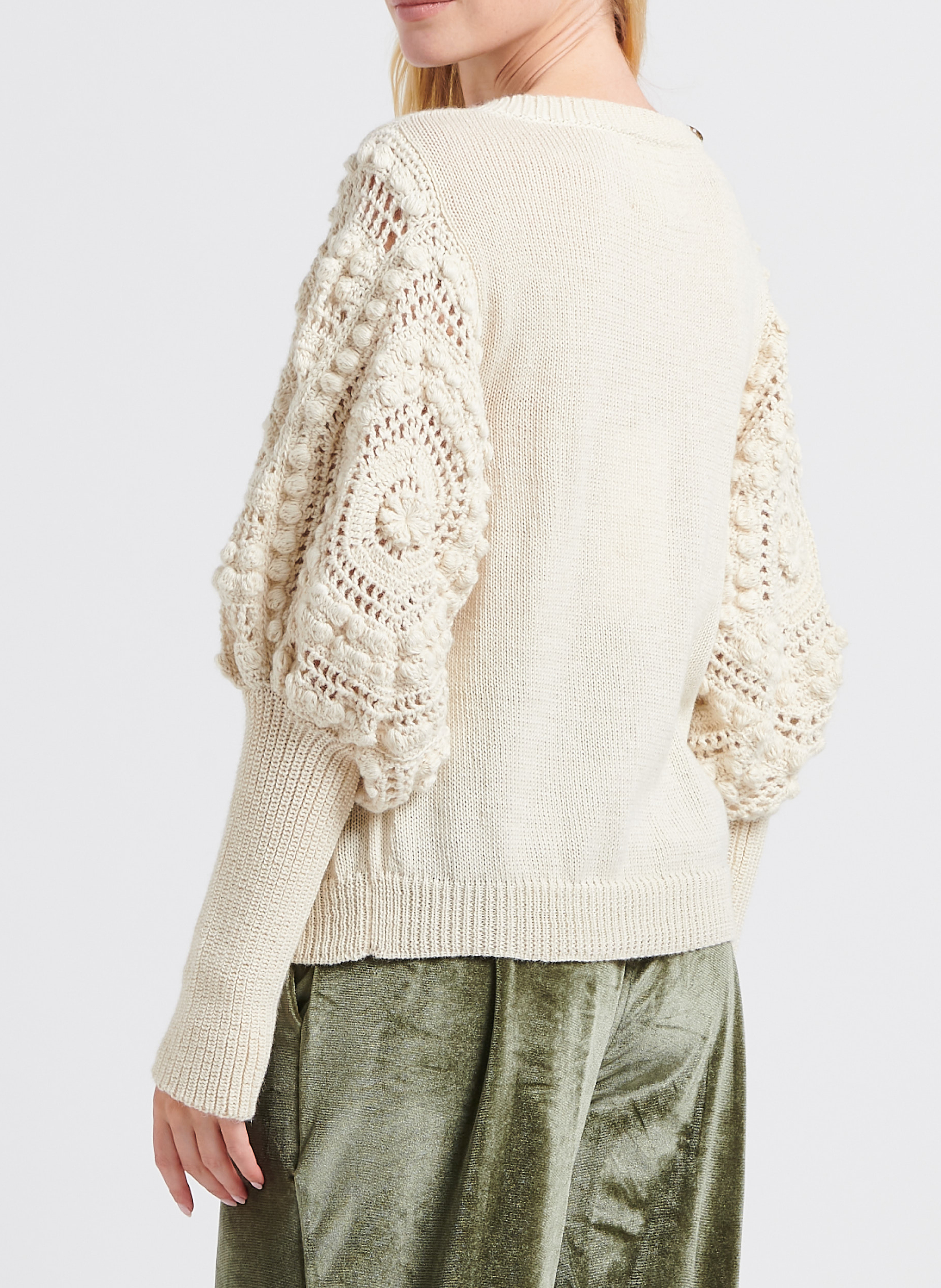 Boat-neck alpaca crochet sweater STELLA PARDO Beige
