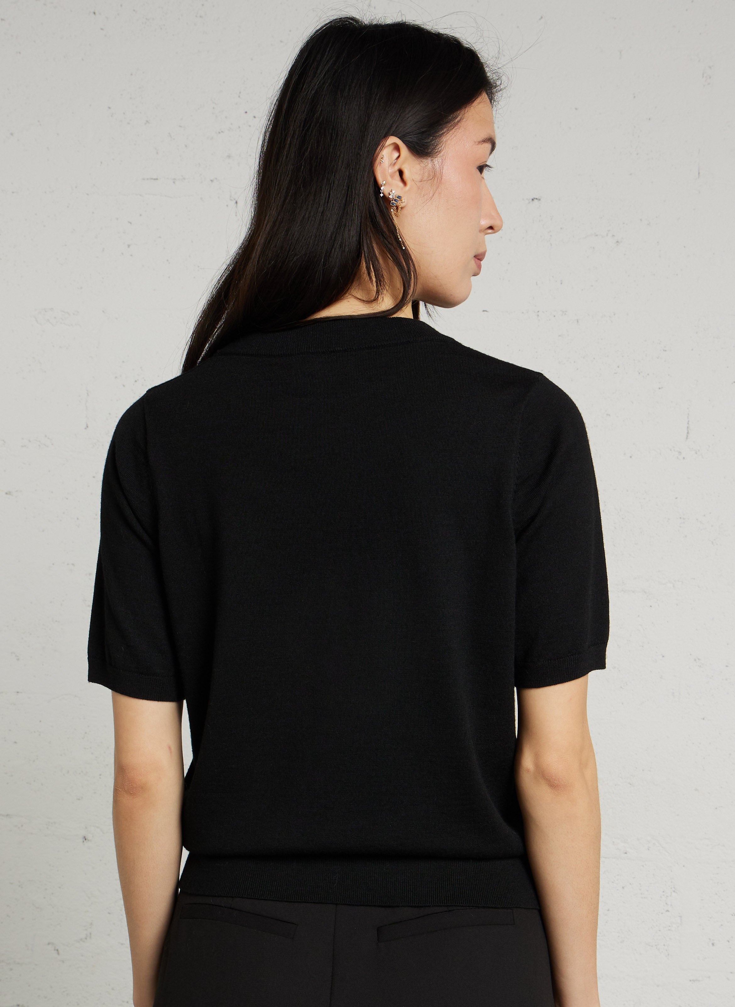 Rechte trui met ronde hals | materiaalblend MAISON 123 Zwart