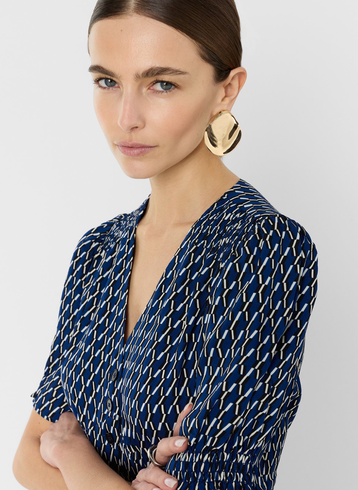 Robe midi col V imprimée GERARD DAREL Bleu